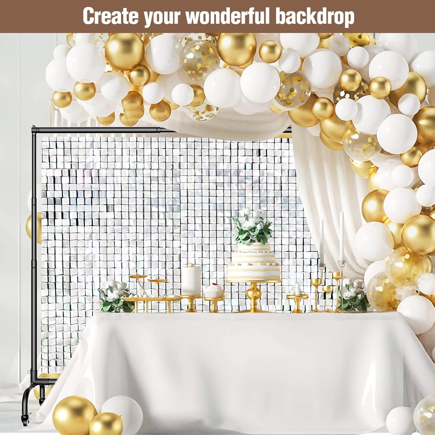 EMART 3x2,3m Supporto Fondale Fotografico con Carrucole Regolabile per Studio Fotografia, Arco di Palloncini, Compleanno, Decorazione di Feste
