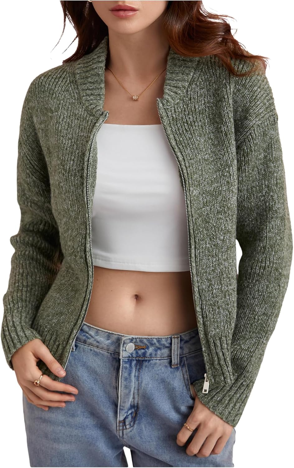 Verdusa Women's Zip Up Cardigan Sweaters Long Sleeve Knitted Fall Jacket Trendy 2025