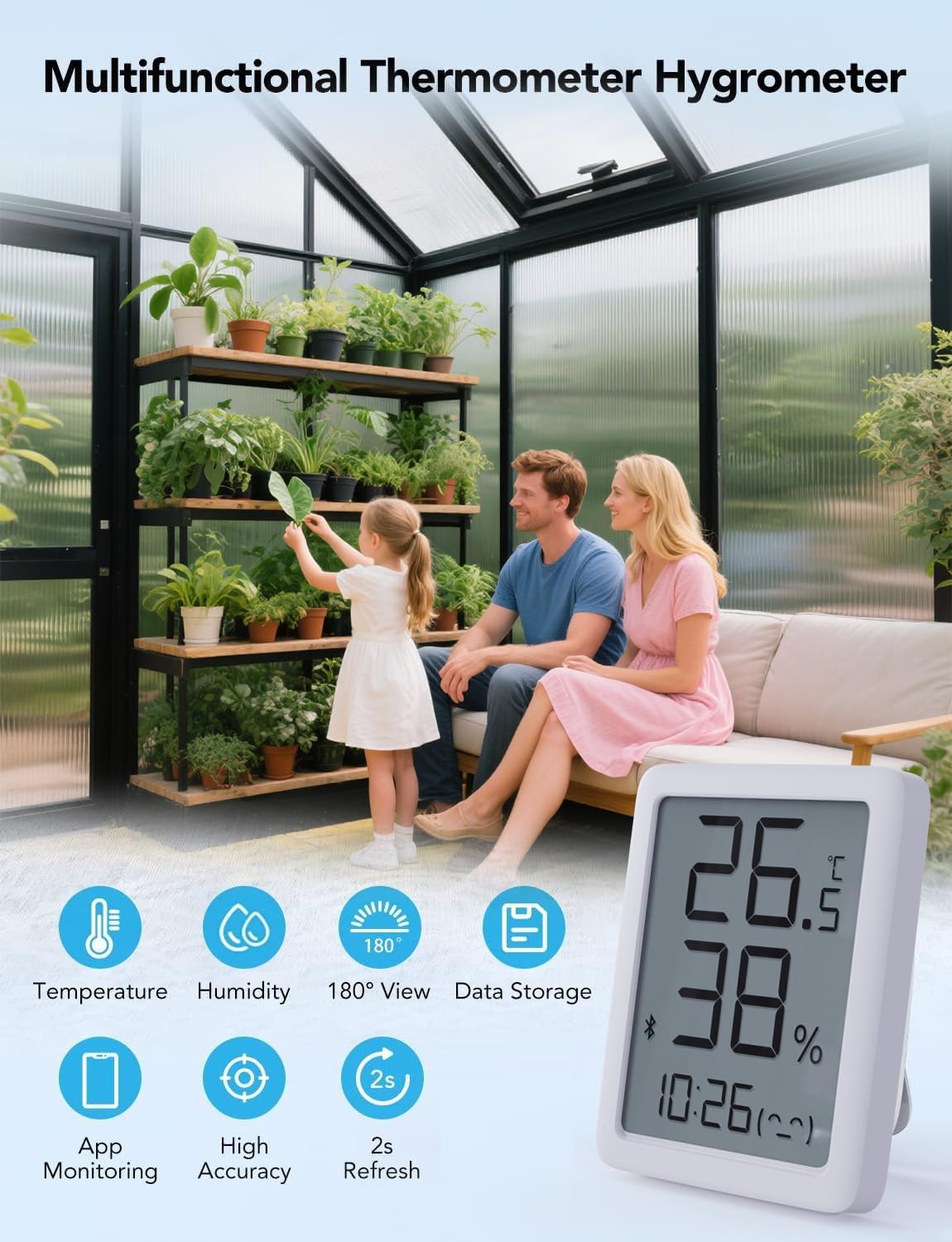 6x4FT Small Greenhouse with Hygrometer, Plant Gardening Green Houses for Outside Heavy Duty with Aluminum Frame, Quick Setup Polycarbonate Greenhouse with Lockable Door & Vented Roof Window