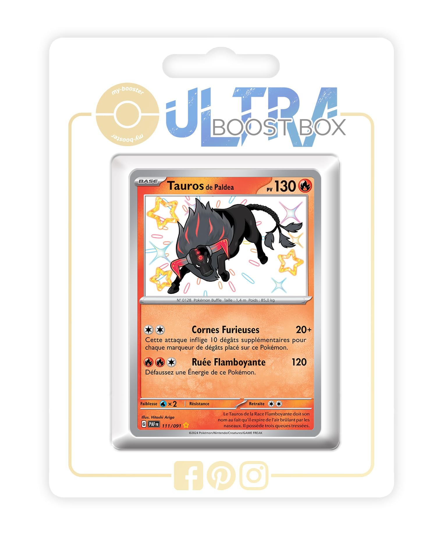 Tauros de Paldea (Paldean Tauros) 111/091 Shiny - my-booster X Écarlate et Violet 4.5 - Destinées de Paldea Box of 10 Pokemon French Cards