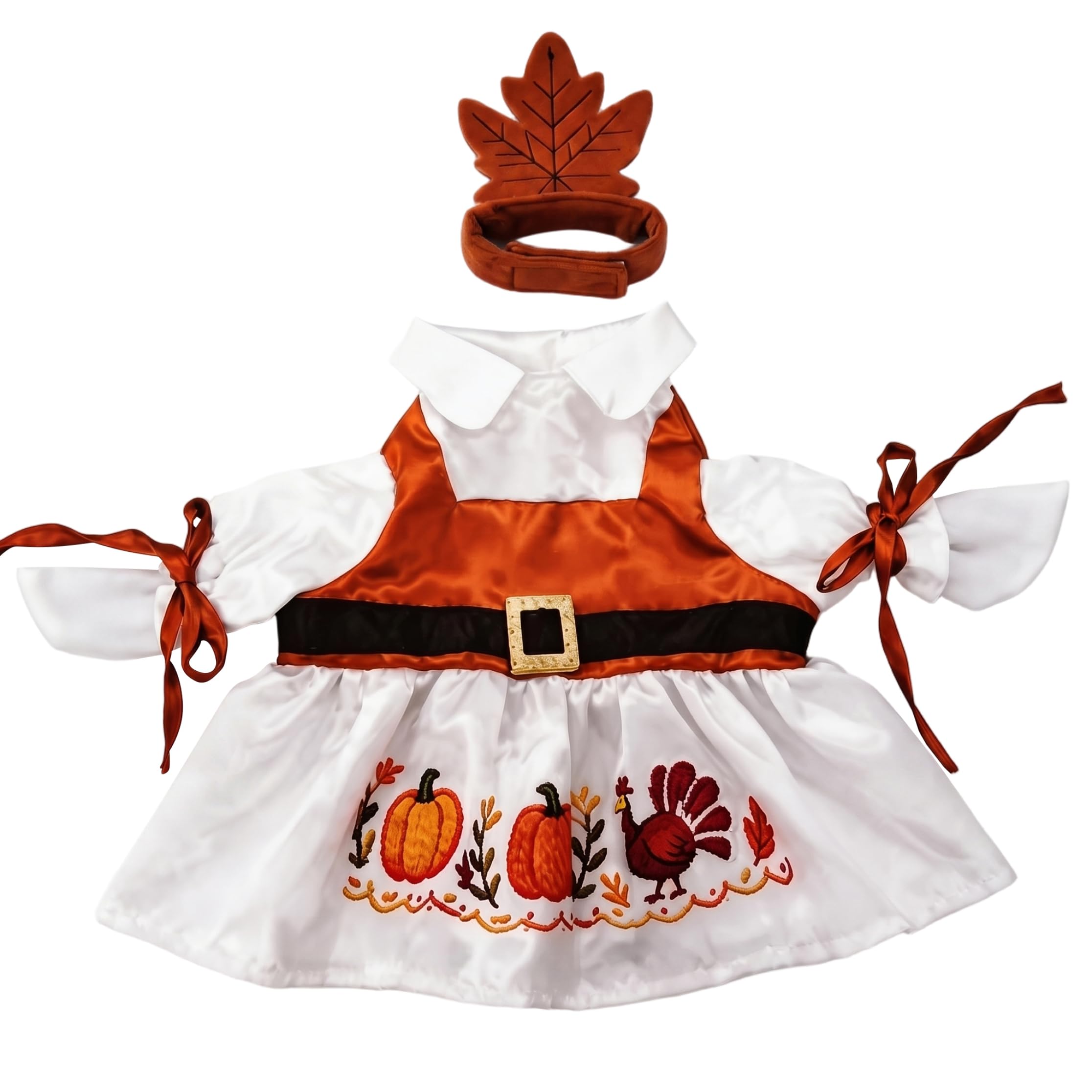 Whyzsjnclg Thanksgiving Porch Geese Outfit, Front Porch Geese Outfits with Pumpkin Turkey Embroidery & Maple Leaf Headband, White, Halloween Outfit