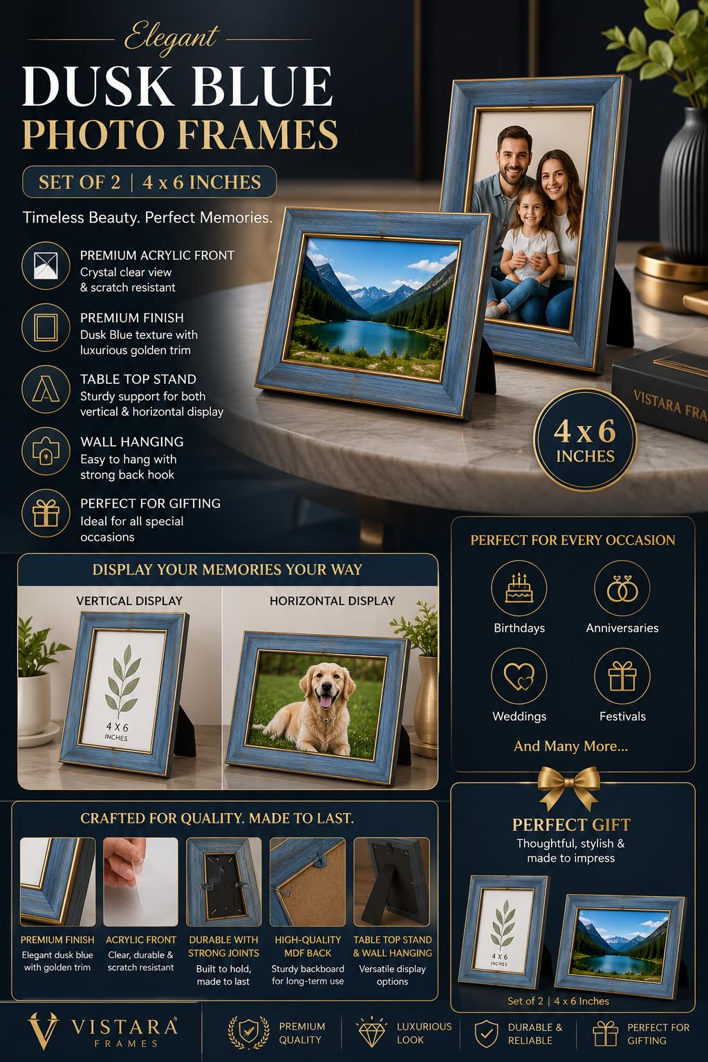 Vistara frames 4x6 Inch Photo Frame Set of 2, Acrylic Front