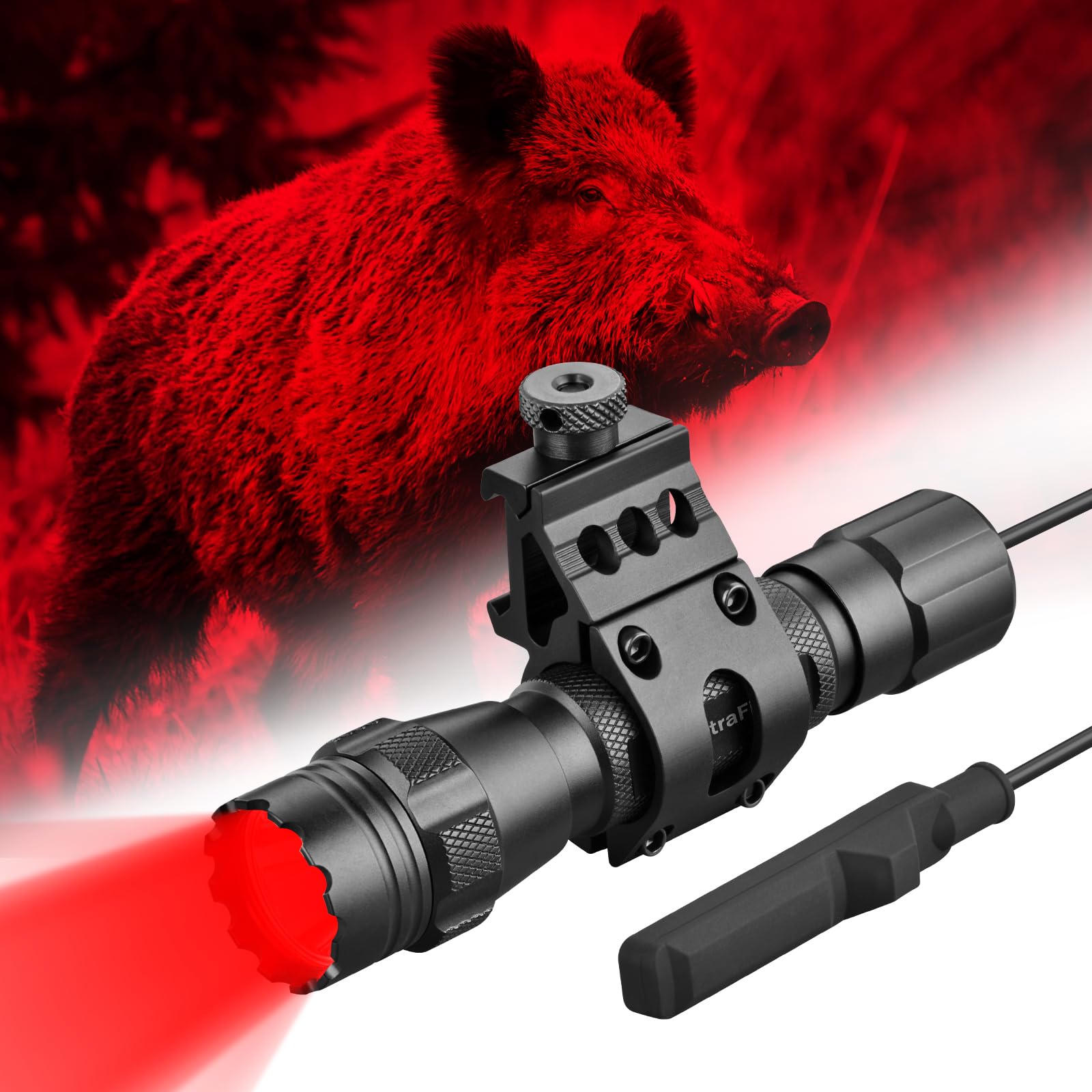 ULTRAFIRE Tactical Red Flashlight, 620nm-630nm High Purity Red LED Hunting Light,Super Bright 218 Yards Long Range Single Mode for Night Observation &