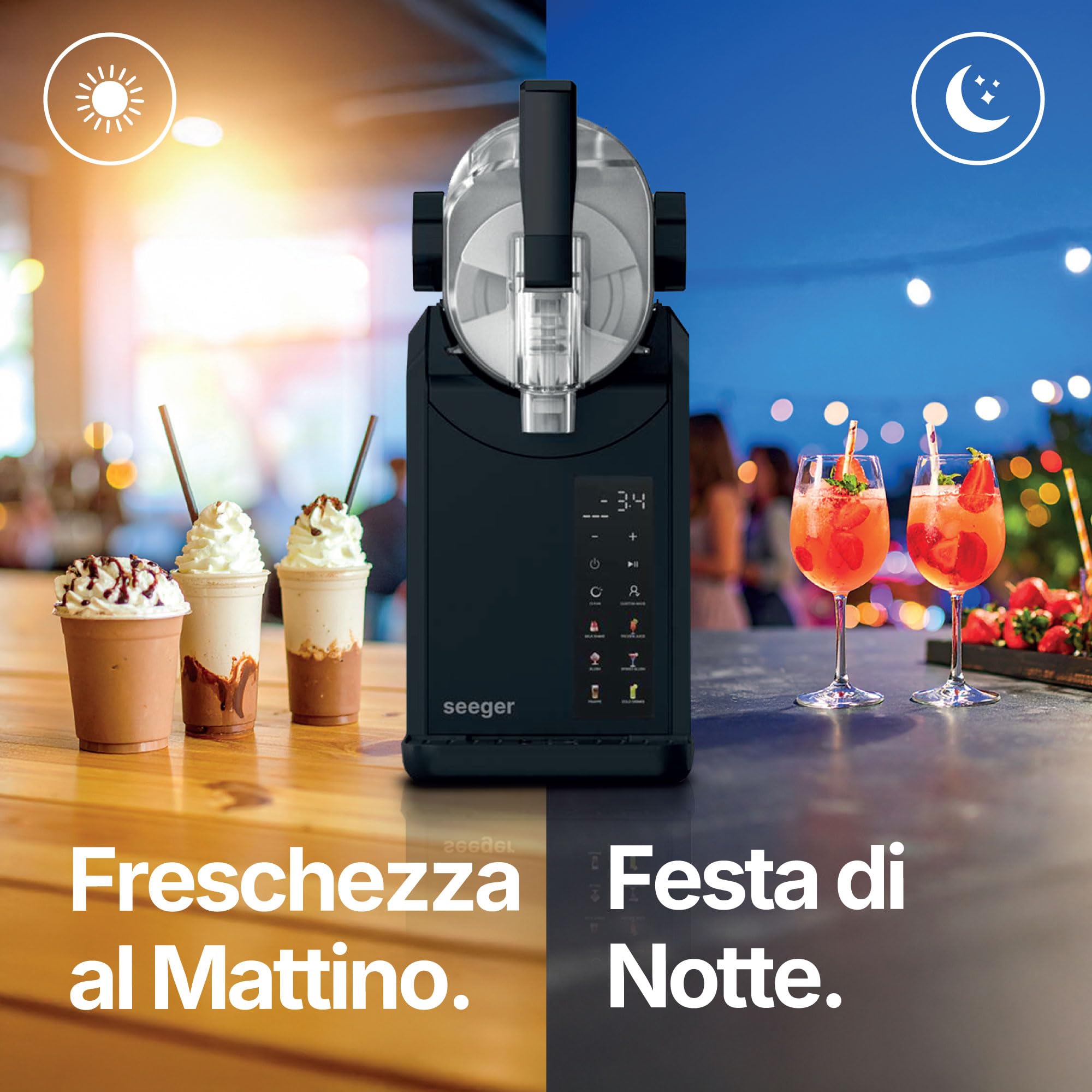 Seeger SuperSlush Macchina per Granite, 2 Litri, 7-in-1, Nessun Ghiaccio Necessario, 7 Programmi, Tecnologia InstantFreeze 15 min, Slushie Maker, Granita, Cocktail, Frappé, Milkshake, Nero, SLFRZ1BK