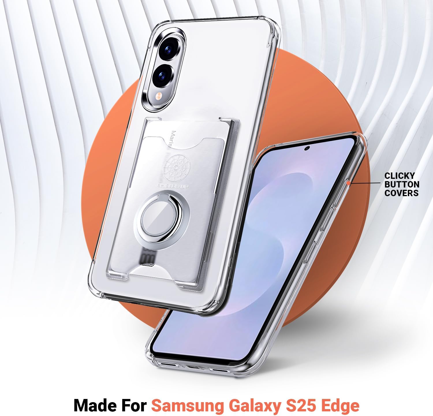 Shields Up for Samsung Galaxy S25 Edge Case, Galaxy S25 Edge Case, Minimalist Wallet Case with Card Holder & Ring Kickstand/Stand, Slim Protective Shockproof Cover for Samsung S25 Edge - Clear - Image 6