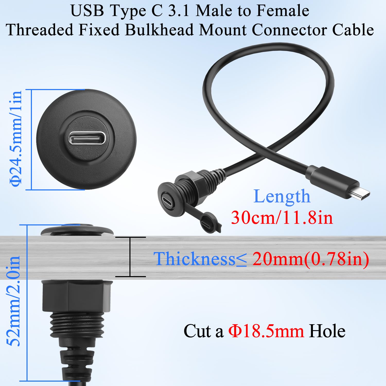 USB-C 3.1 IP67 Tipo Di Cavo Impermeabile C 90 Gradi Maschio A Femmina Pannello Auto Cruscotto Installazione Connettore Prolunga - Foto 10