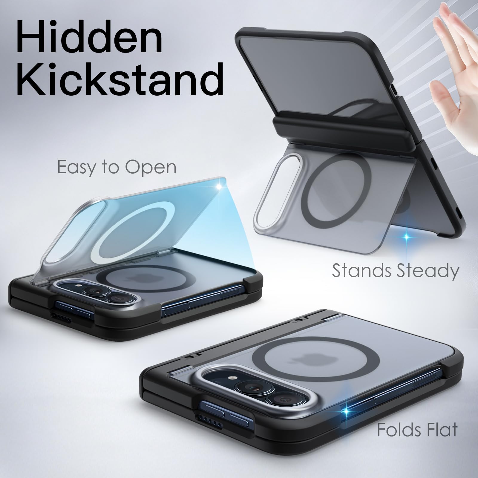 JETech Cover Magnetica Opaco per iPhone Duo con Cavalletto Nascosto, Nero