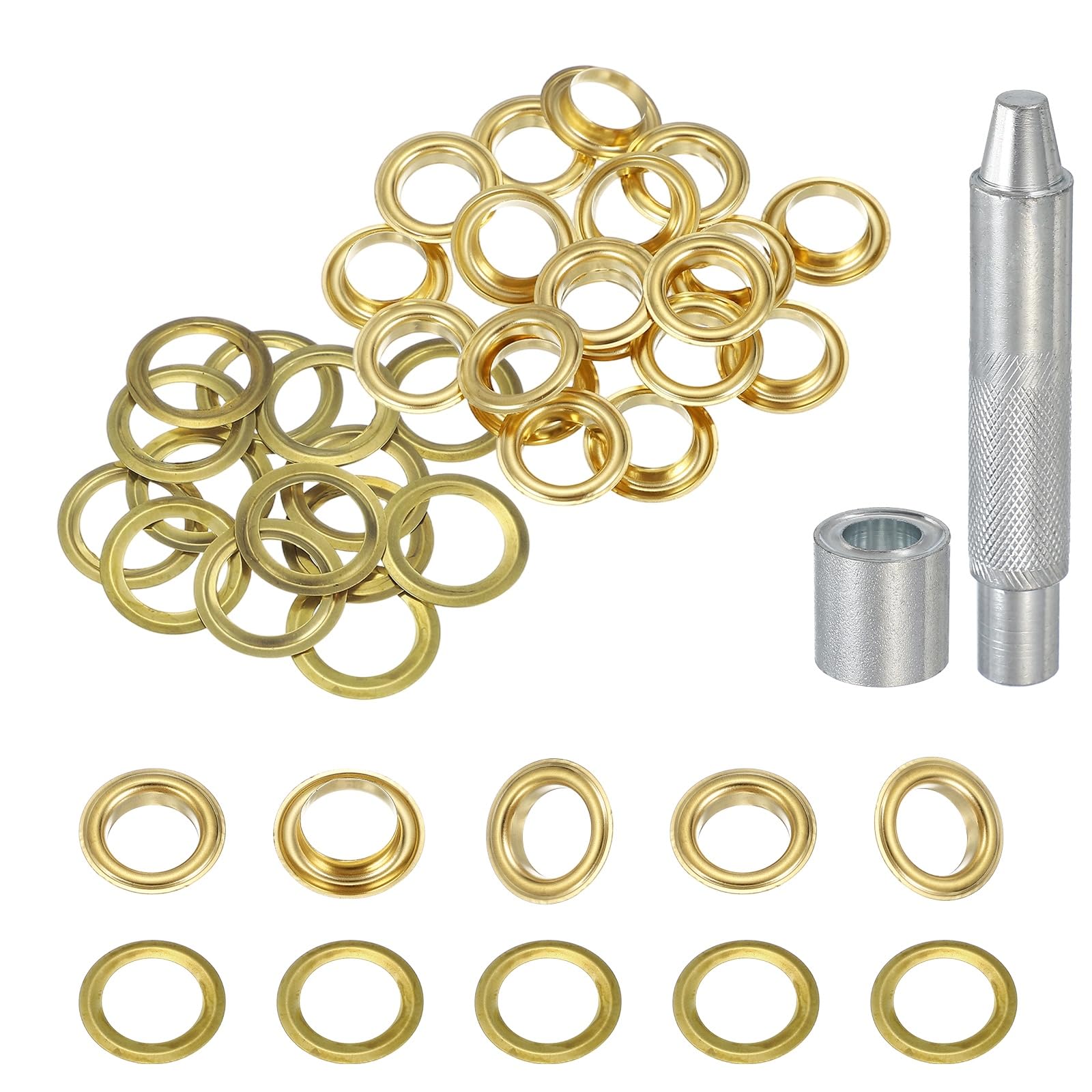 sourcing map 20Set Grommets Eyelets 12mm Copper Eyelets Kit with Washers & Setting Tool for Fabric Curtain Tarps Leather Belt Shoes Bag DIY, Gold