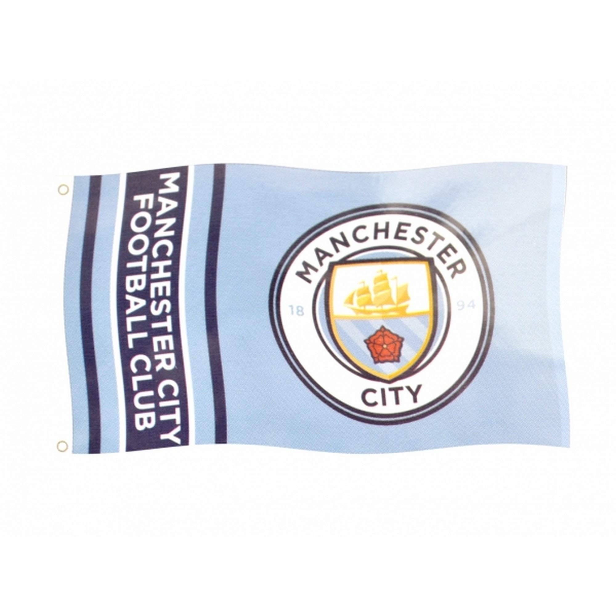 Manchester City FC Wordmark Stripes Flag (5 x 3ft) (Blue)