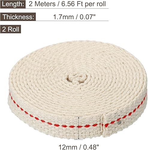 Miniatura 9 de MECCANIXITY Mecha de lámpara de aceite de 0.24 pulgadas de ancho plano de 10 pies de algodón con puntada roja para iluminación de quemador de