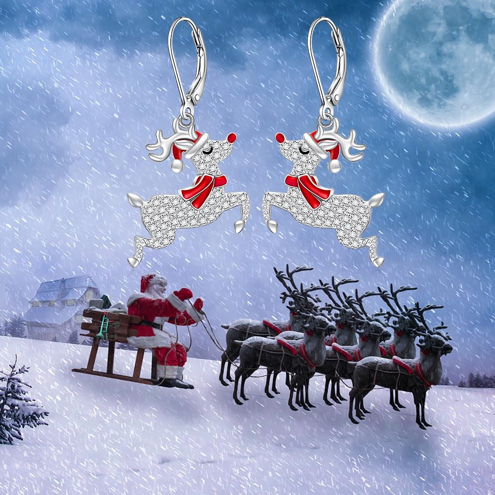 Christmas Earrings for Women Reindeer Earrings Sterling Silver Reindeer Dangle Deer Holiday Gifts for Christmas - Image 5