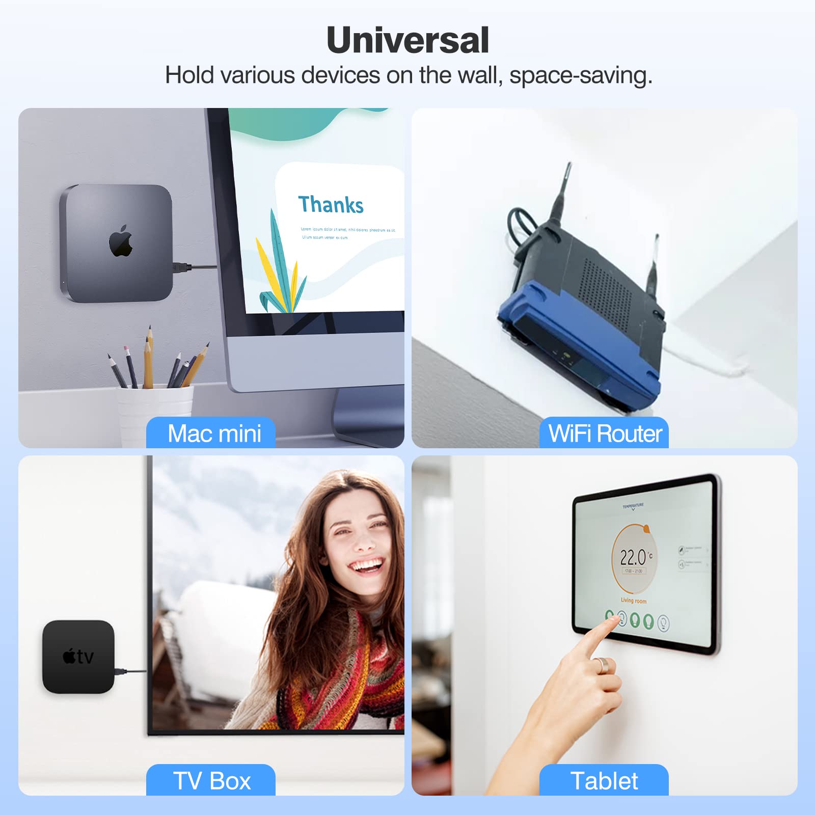 MoKo Universal Wall Mount for Tablet Phone, 2 Pack 90 Degrees Rotating Round Adjustable Tablet Holder Device Storage Compatible with iPad Kindle E-reader Smart Phone Wifi Router TV Box, Black