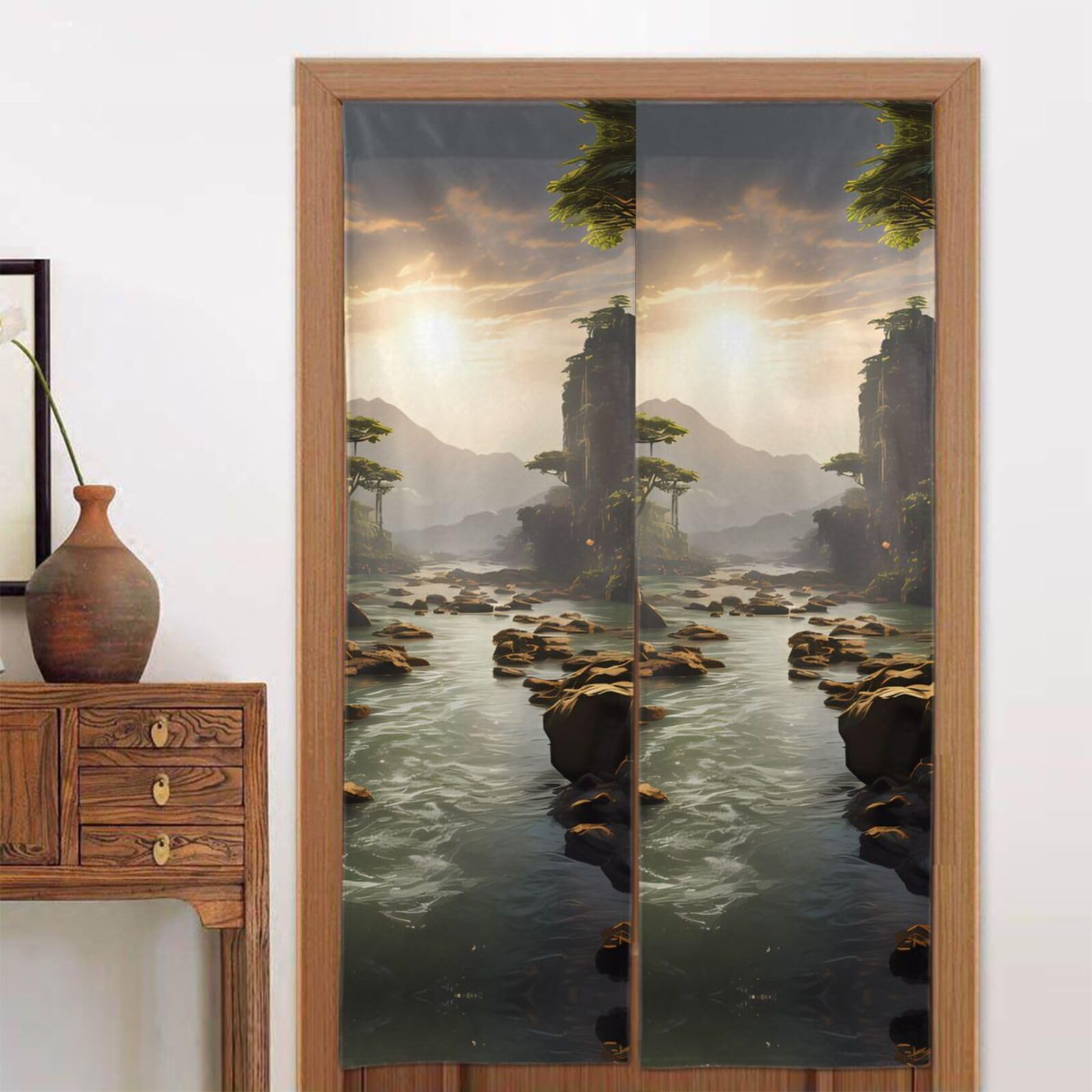 chenfandi mountains and rivers Door curtain, blackout, suitable for bedrooms, bathrooms, windows, etc., 86 x 143 cm.