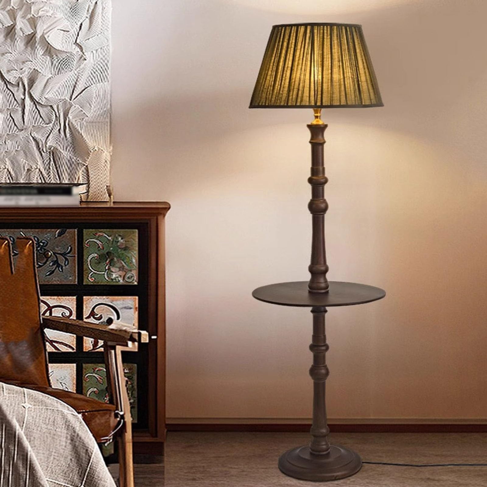 Nowoczesna lampa stojąca z półkami, ściemniany pilot zdalnego sterowania z 3 kolorami wysoka lampa narożna do salonu, sypialni, biura, stylowe rozwiązanie oświetleniowe do domu