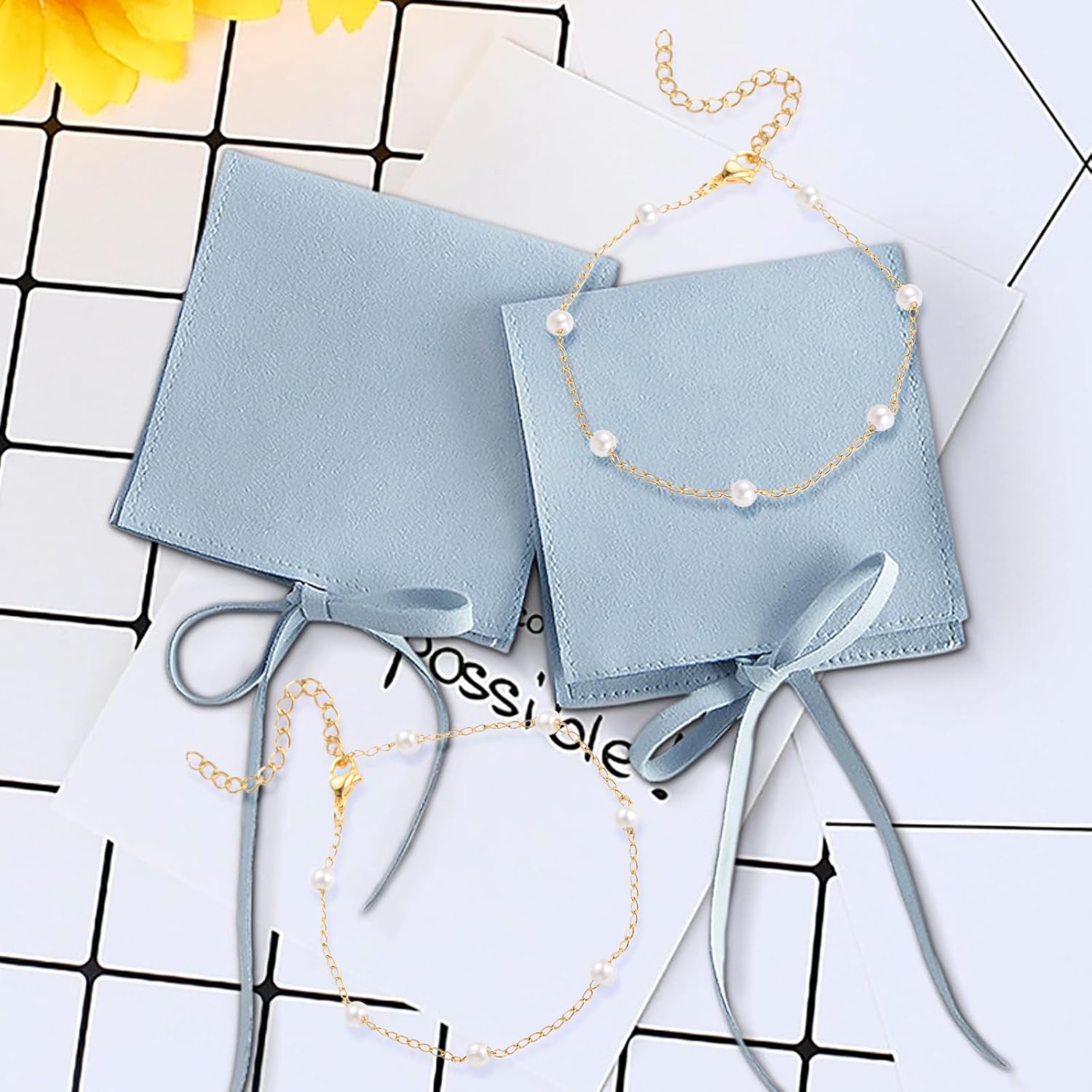 8Pack Bridesmaid Proposal Gifts Bridesmaid Bracelets & Microfiber Jewelry Pouches Gold Pearl Bracelets for Women Microfiber Jewelry Bags Brides Gift for Wedding Bridal Shower - Image 5