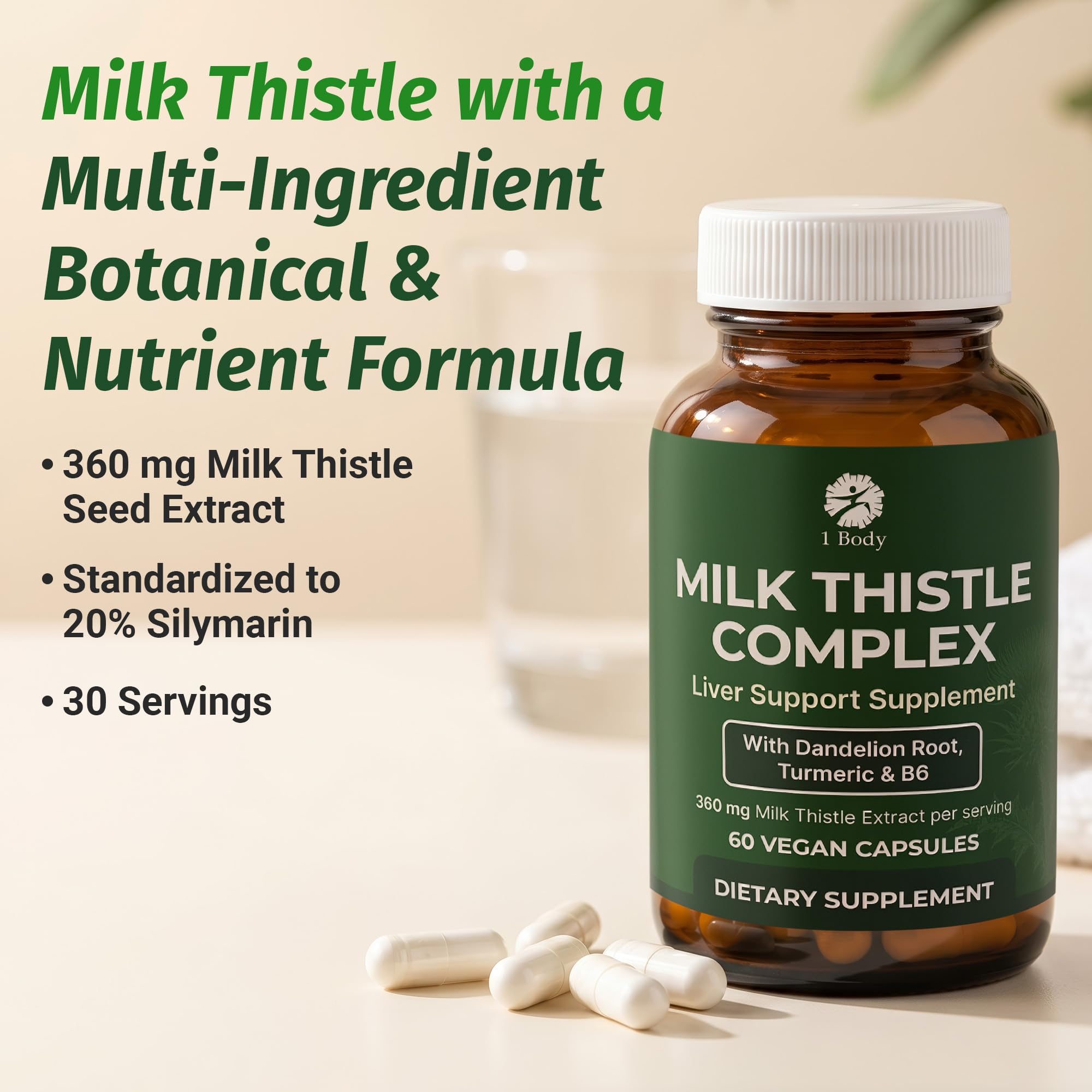 1 Body Milk Thistle Complex, Liver Support, 60 Vegan Capsules, 30 Servings — Amazon image 3