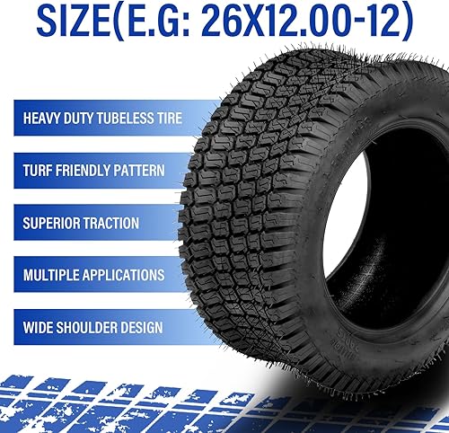 Miniatura 114 de AutoForever Juego de 2 neumáticos para tractor de jardín de 23 x 10.5-12 pulgadas, 4 capas, 23 x 10.50 x 12 pulgadas, sin cámara, para carrito