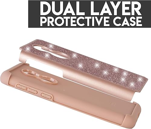 Miniatura 4 de Funda para Alcatel REVVL 2  Alcatel 3  Alcatel 3 Folio  Alcatel 5052W para niñas y mujeres, lujosa funda de teléfono resistente con purpurina