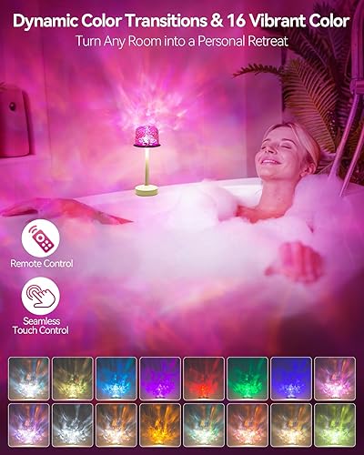 Miniatura 4 de Lámpara de ducha recargable impermeable para ducha interior, lámpara de baño, lámpara de cambio de color, proyector de ondas oceánicas, luz a prueba