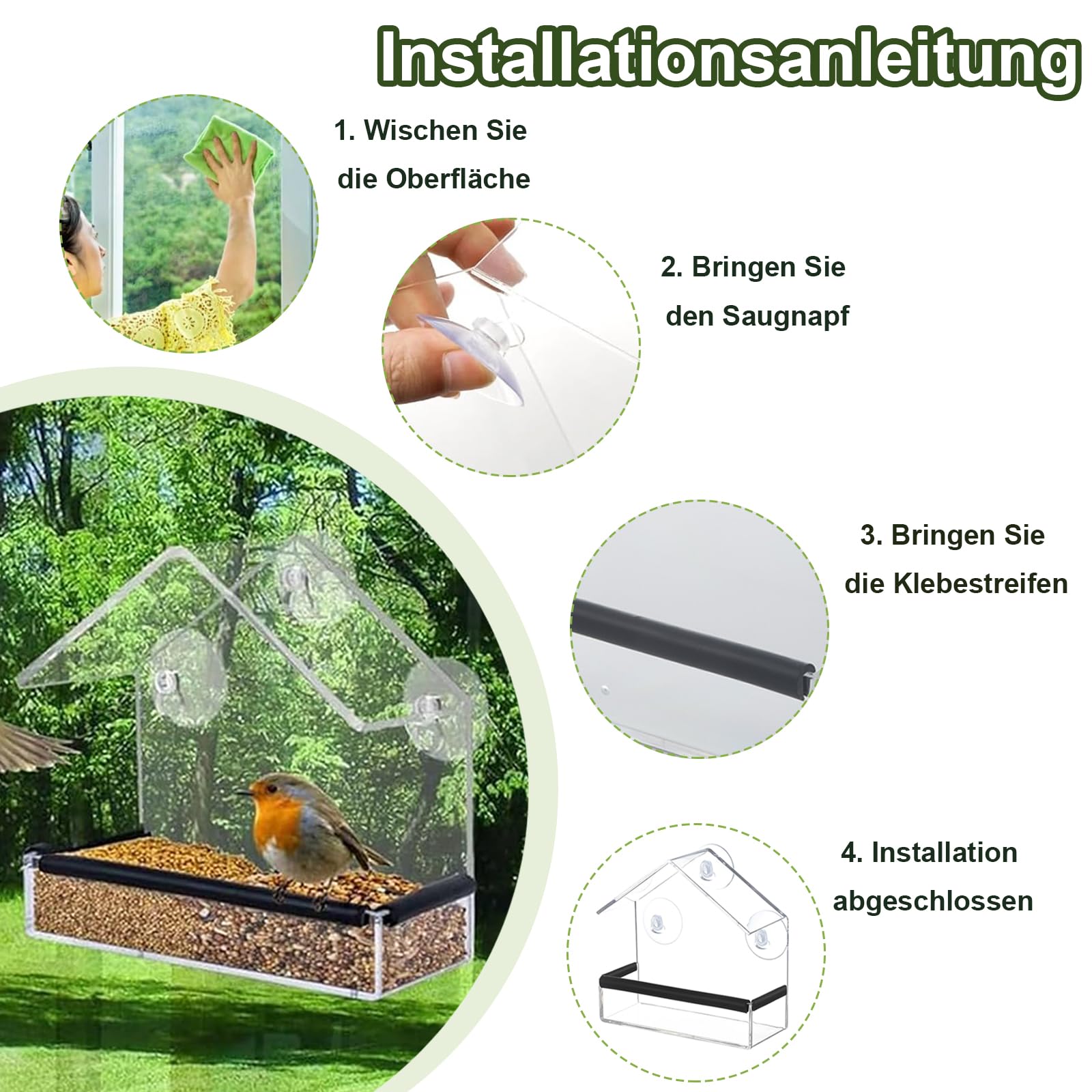 Acryl Vogelvoederdispenser Voor Ramen – Transparant, Met 3 Zuignappen, 15x15x6 Cm, Geschikt Voor Mezen En Mussen