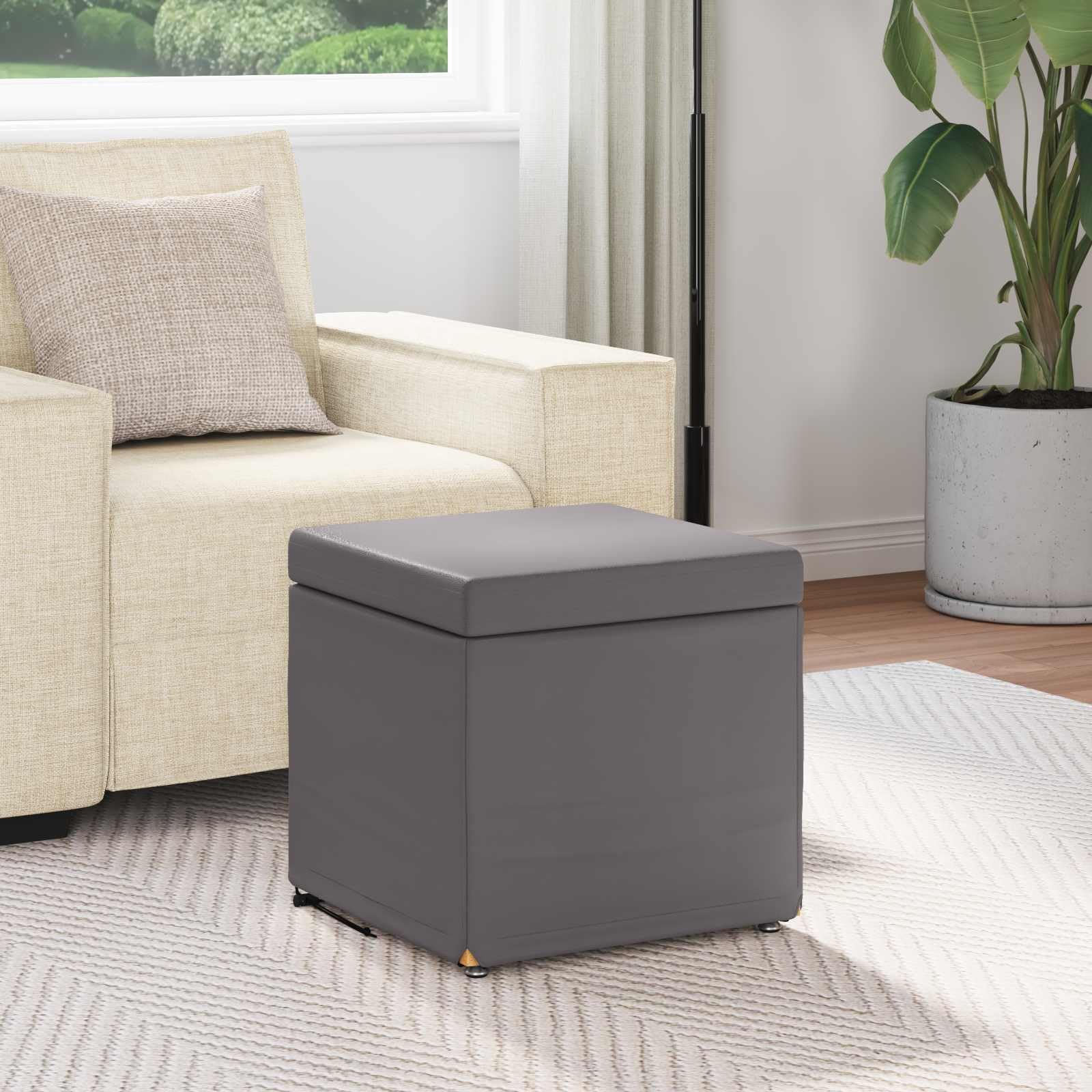 Grauer Hocker ohne Rückenlehne, modernes Design, weiches Kissen aus strapazierfähigem Stoff, Füße aus Knödel, zum Gleiten unter dem Tisch, kompakter Sitz für Küche und Esszimmer