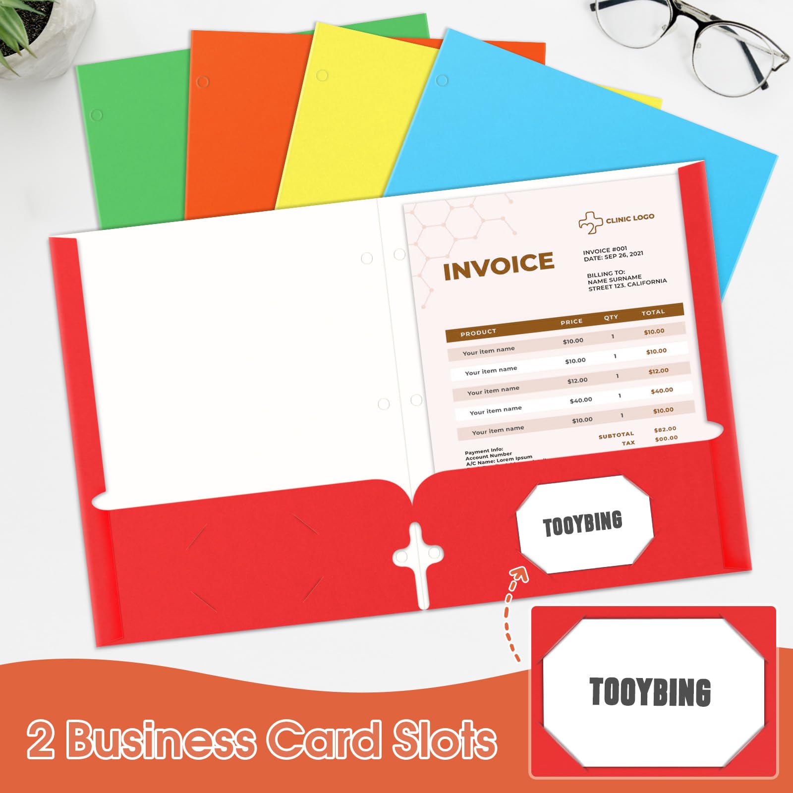 Lot De 5 Pochettes Plastique Renforcées Mr. Pen - 2 Poches, Format Lettre, Couleurs Vives - Pour Classement, école, Bureau