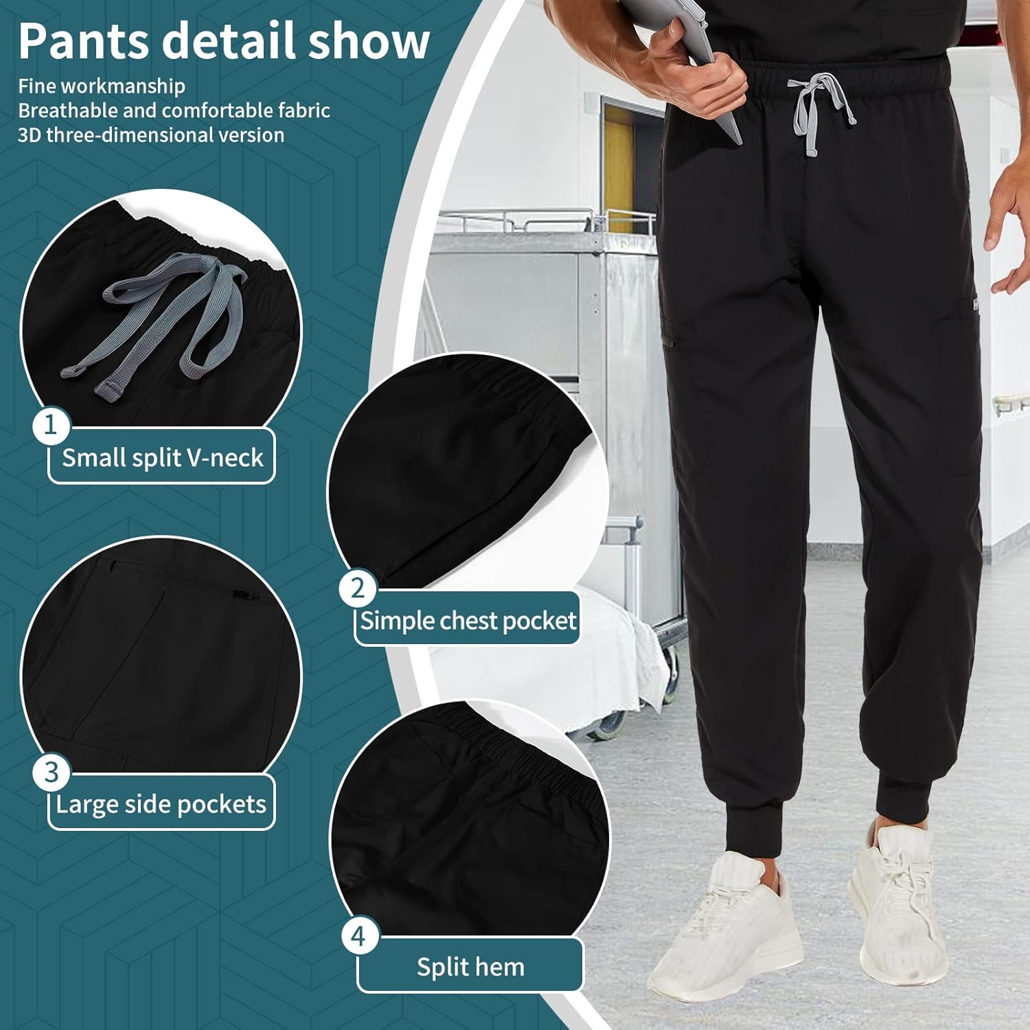 niaahinn Scrub Top with Classic V-Neck & Yoga Jogger Pants Medical Nursing Uniform Set