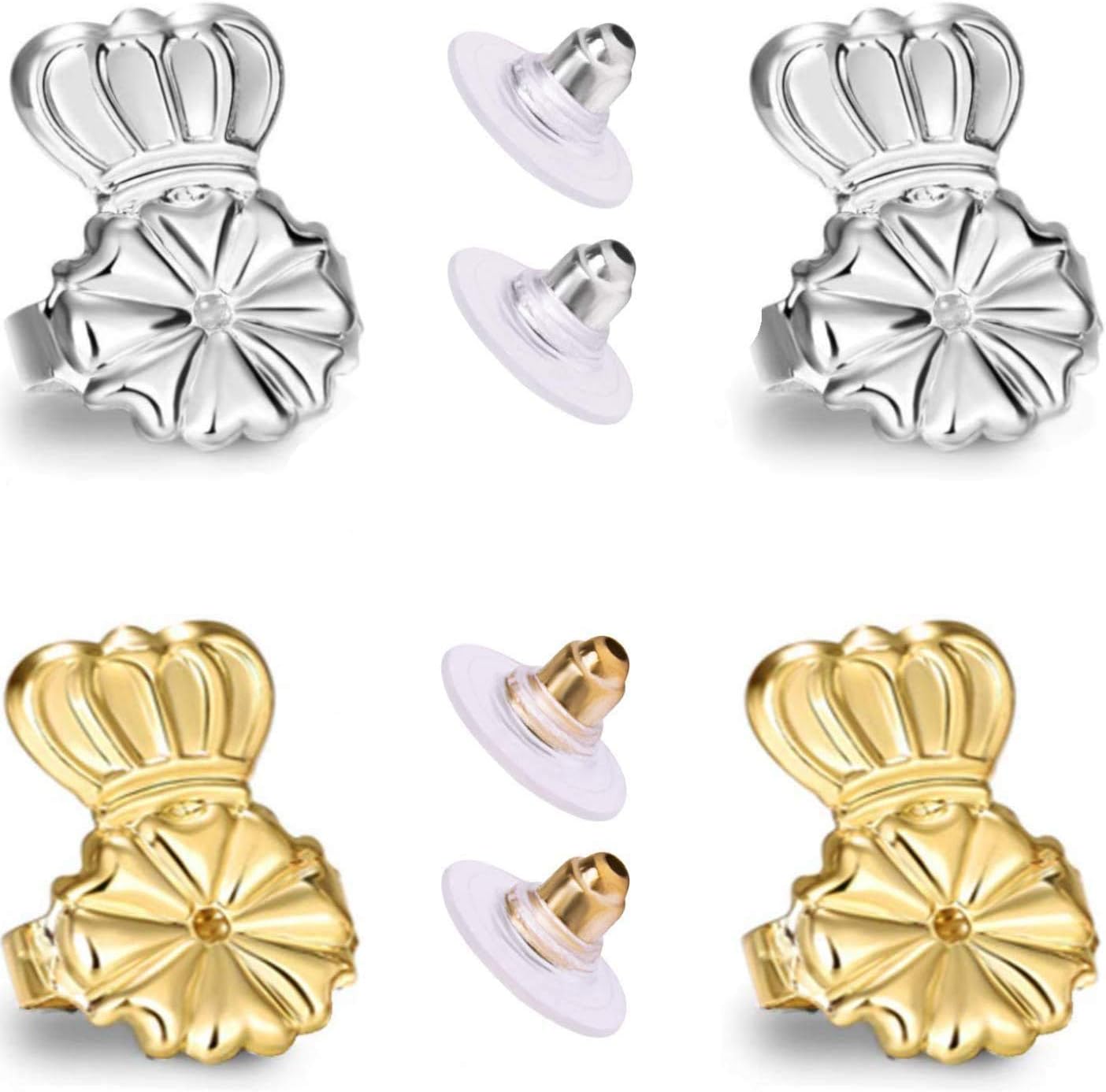 Original Magic Earring Backs for Droopy Ears | Earrings Lifters for Heavy Earring | Earing Lifter Backs BAX | Earlobe Secure Clear Miracle (1 Silver 1 Gold)