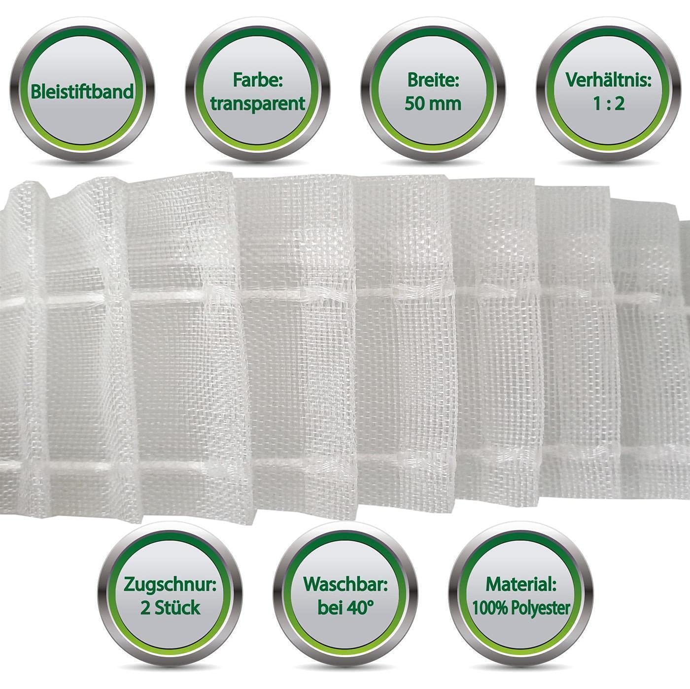 Bestlivings Cinta transparente de 50 mm (longitud: 5 m – 50 m), cinta de cortina 1:2 para coser telas, cortinas y cortinas, cinta plisada