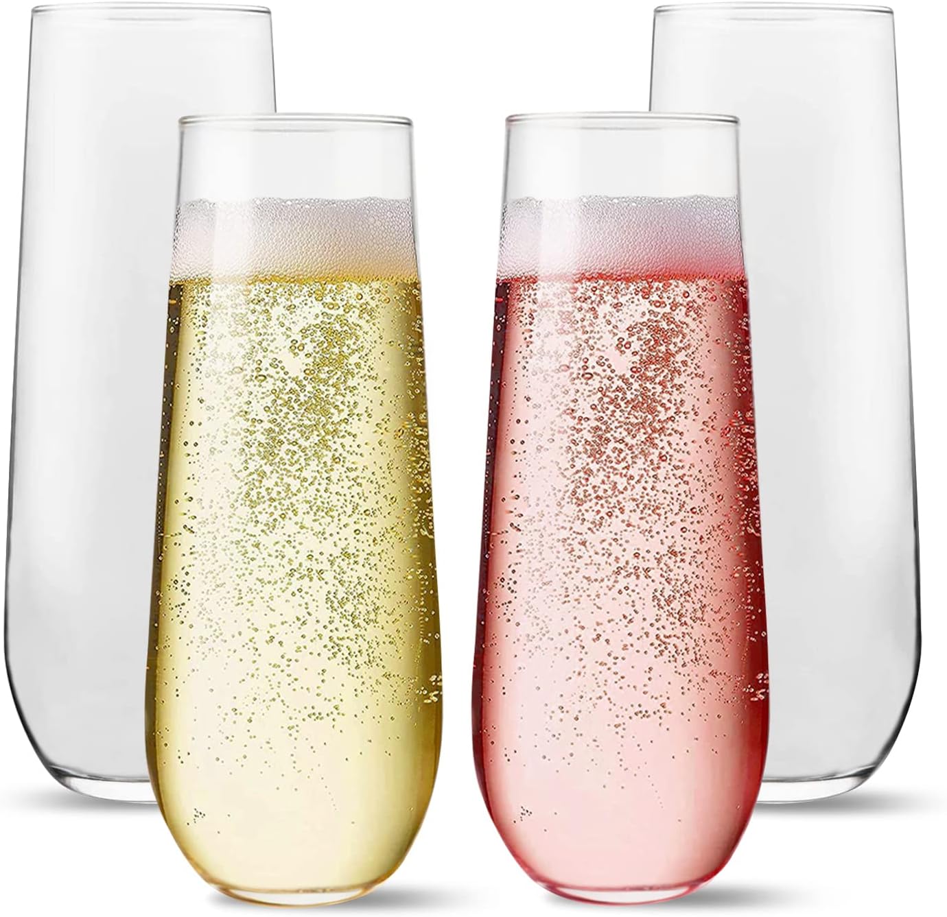 Unbreakable Stemless Champagne Flutes 9oz Set of 4, Shatterproof Tritan Plastic Glasses, Reusable Dishwasher Safe Flute, Wedding, Bachelorette, Travel & Poolside Champagne Glasses