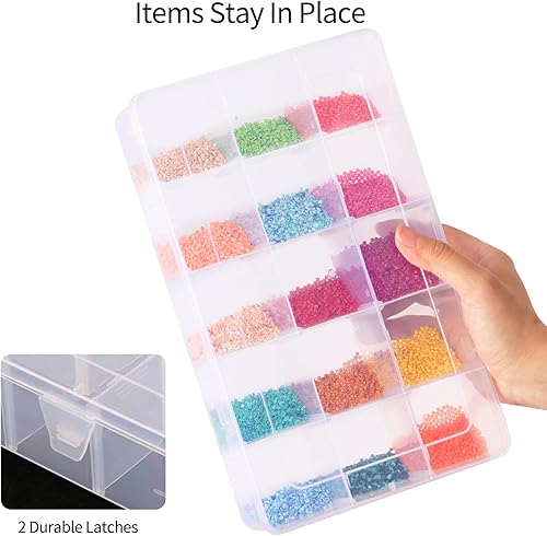 Miniatura 5 de SGHUO Caja organizadora de aparejos de 15 rejillas, caja organizadora grande de plástico transparente con divisores ajustables para cuentas, arte,