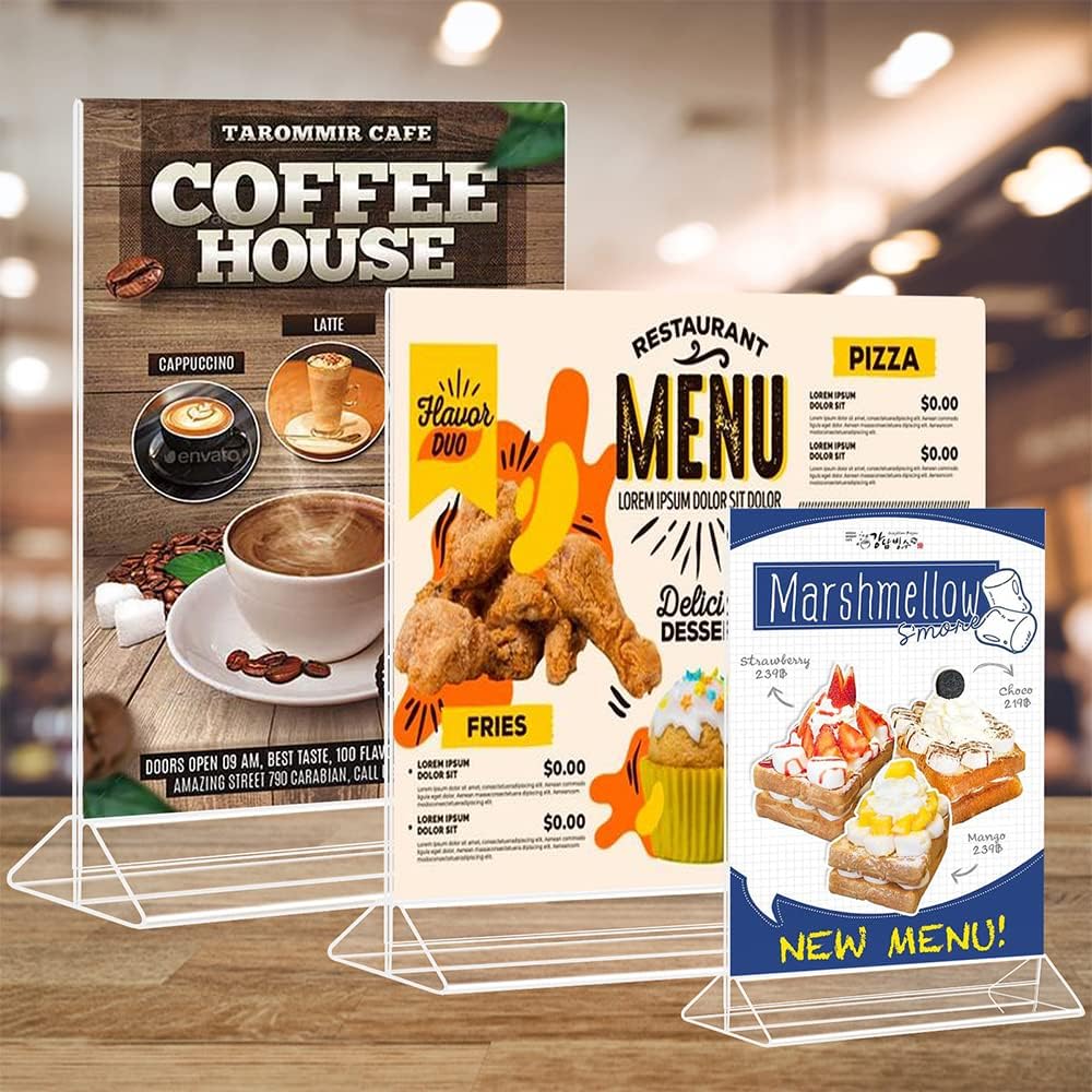 Seencool 4x6 Sign Holder - 12 Pack Small Sign Holder Acrylic Display Stand, Clear Plastic Picture Frame Paper Holder, Double Sided Table Menu Transparent Stand for Office, Home, Restaurant, Wedding - Image 4