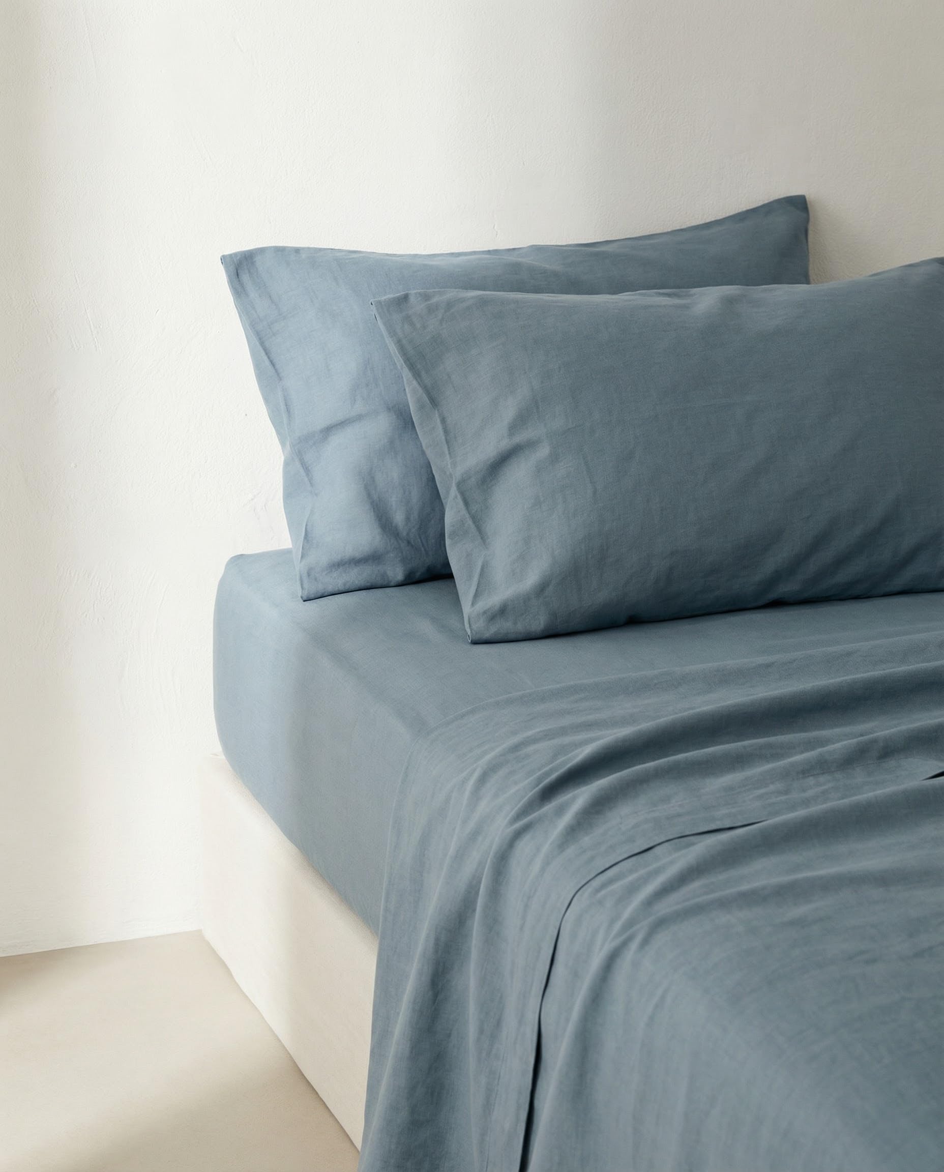 GAMUSI Set di lenzuola per letto da 180 x 190/200, 100% cotone, 4 pezzi, traspirante, morbido, colore acqua