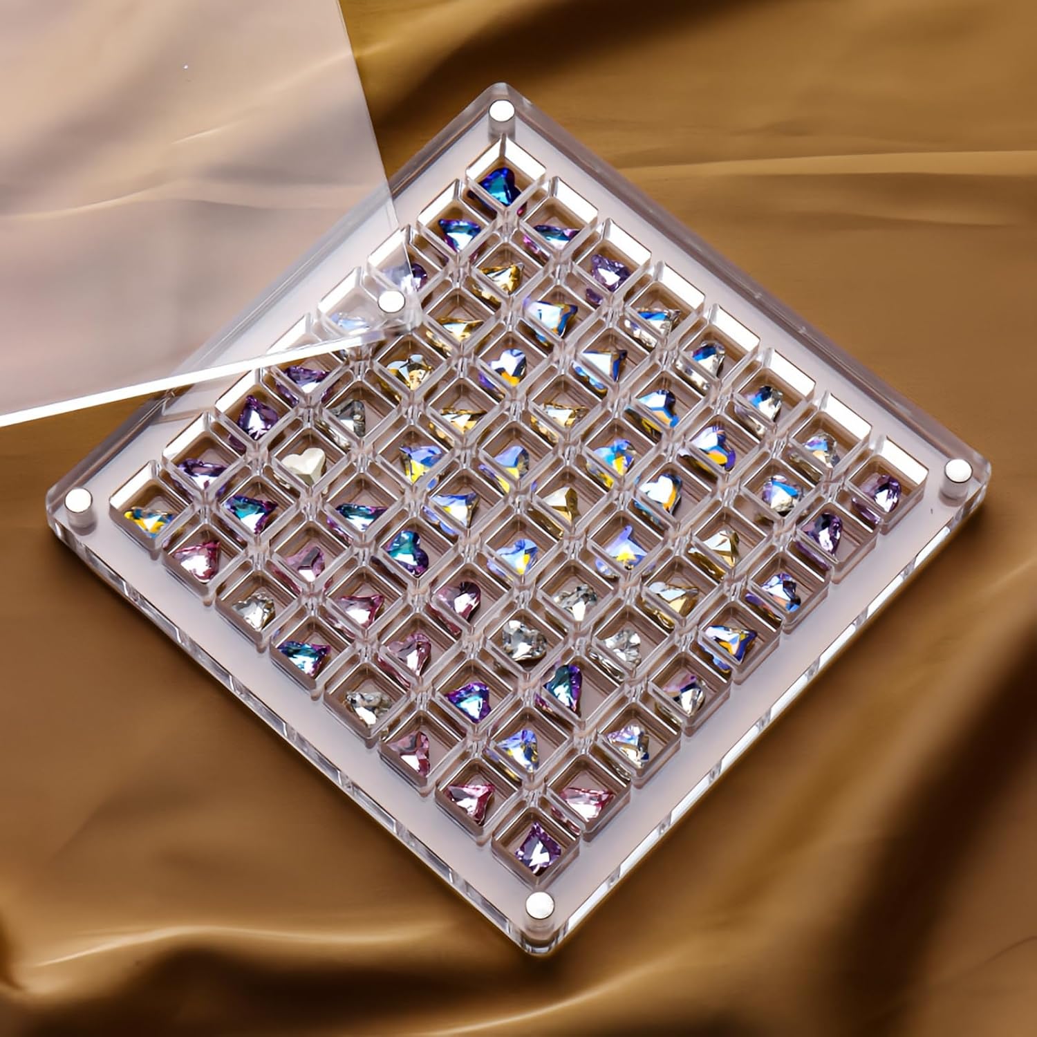 Acrylic Seashell Display Box, Seashell Storage Box Display Case Decorative Seashell Starfish Trinket, Small Craft Organizers Container for Bead, Nail, Jewelry, Square-64 Grid