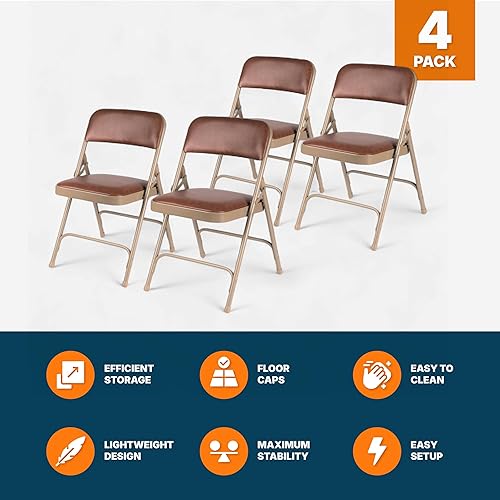 Miniatura 60 de OEF Furnishings Paquete de 4 sillas plegables acolchadas de vinilo de alta calidad, color gris, ideales para el hogar, la oficina o los eventos