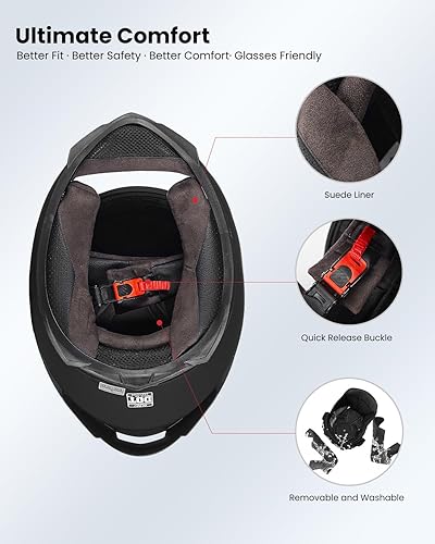 Miniatura 4 de ILM Casco de Motocicleta de Cara Completa para Motocross y Bicicleta de Calle Certificado DOT con 2 Viseras Modelo-317 (Rojo Negro, L)