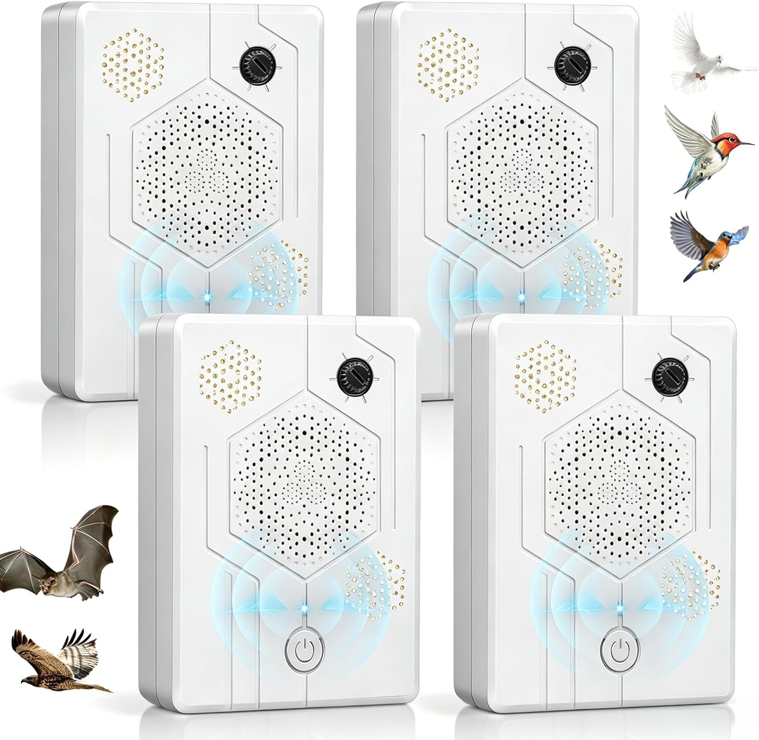 2026 Ultrasonic Bird Repellent Devices Bird Repeller Outdoor Woodpecker Deterrent for House Pigeon Goose Repellent Rechargeable Bats Repellent Indoor to Keep Birds Away from Porch Balconies 4 Pack