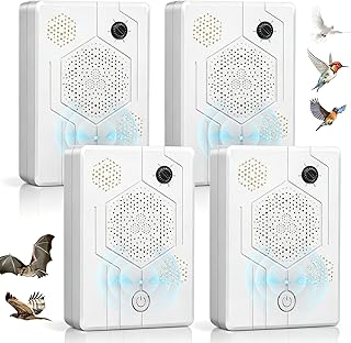 2026 Ultrasonic Bird Repellent Devices Bird Repeller Outdoor Woodpecker Deterrent for House Pigeon Goose Repellent Rechargeable Bats Repellent Indoor to Keep Birds Away from Porch Balconies 4 Pack