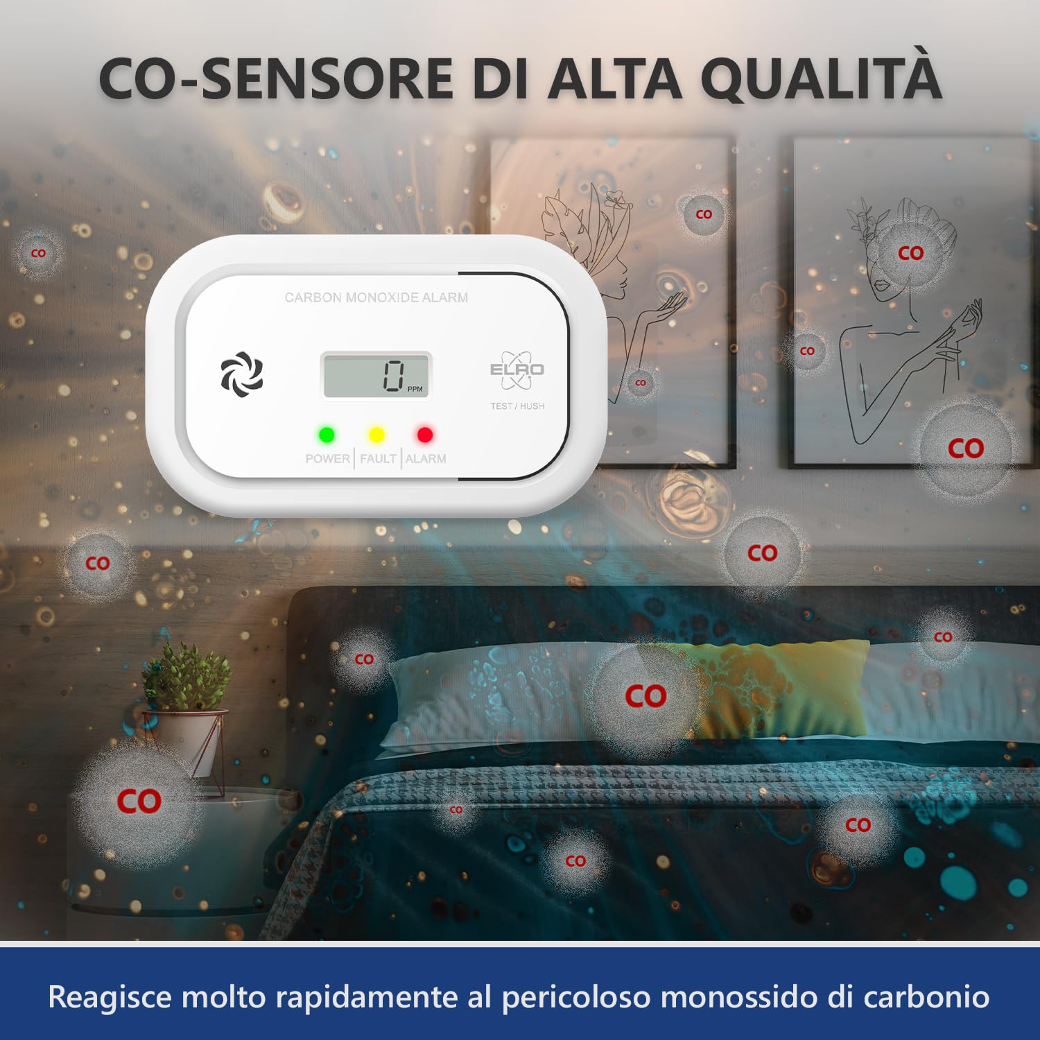 2-Pack ELRO FC5010 Rilevatore di monossido di carbonio con batteria da 10 anni e display – Rilevatore di CO conforme alla norma europea EN50291