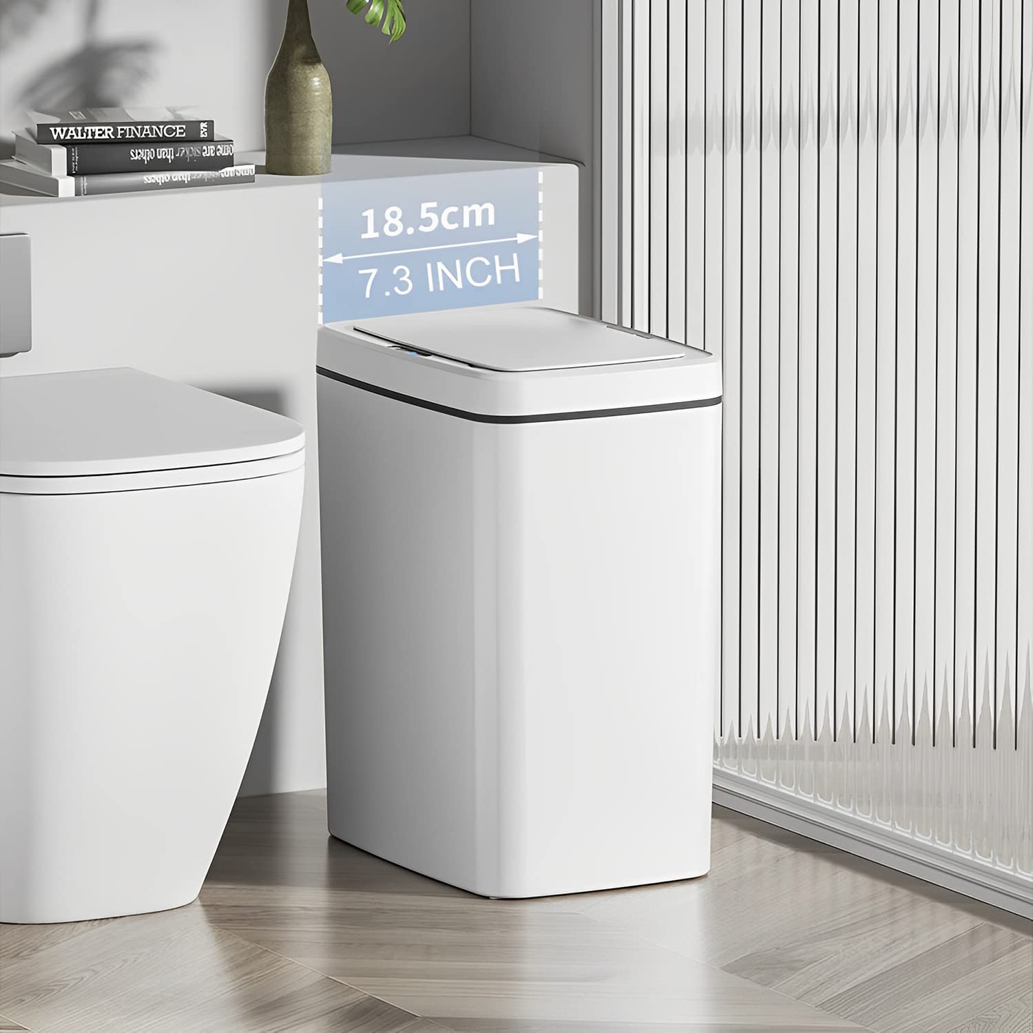 Sooyee Bathroom Trash Can with Lid Automatic Garbage Can,3.7 Gallon Smart Trash Can,14 L Plastic Trash Bin,Touchless Trash Can for Kitchen,Office,Bedroom,Bathroom,Living Room,White