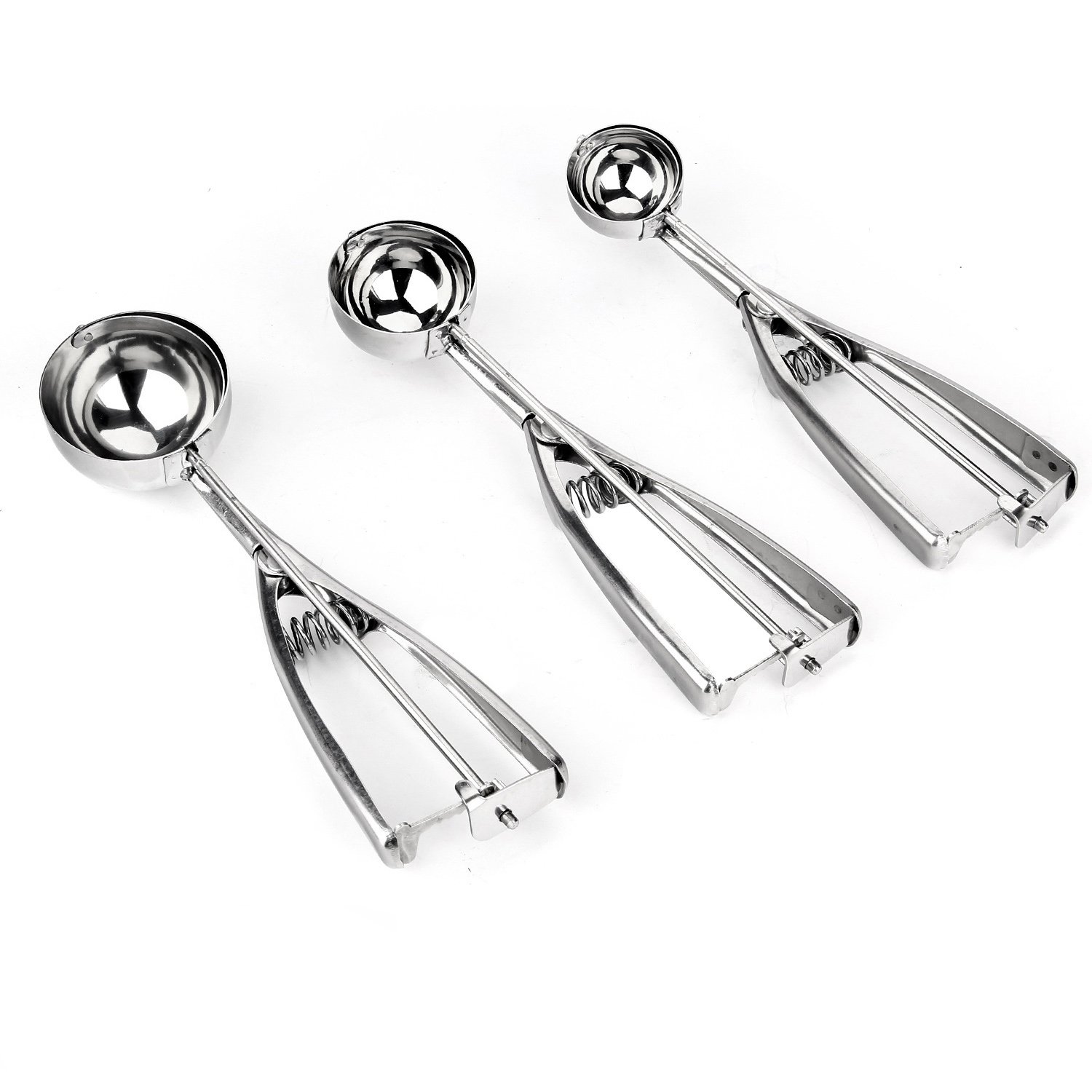 Ice Cream Scoop, Danibos 3PCS Stainless Steel with Trigger Cookie Scoop Spoon Set (3, ice Cream Scoop)