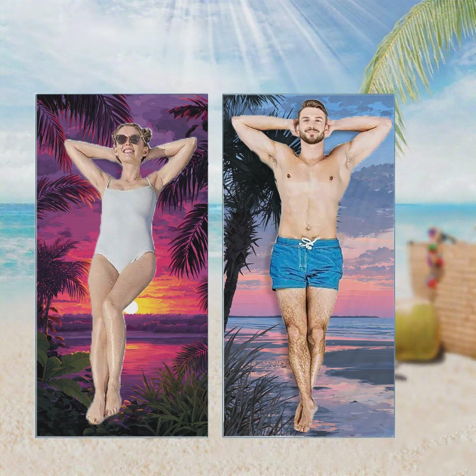 Ręcznik plażowy, ręczniki plażowe z mikrofibry, szybkoschnące lekkie ręczniki podróżne bez piasku, duży ręcznik kąpielowy dla dorosłych 100 x 220 cm, do pływania na basen, jogę, siłownię, kemping