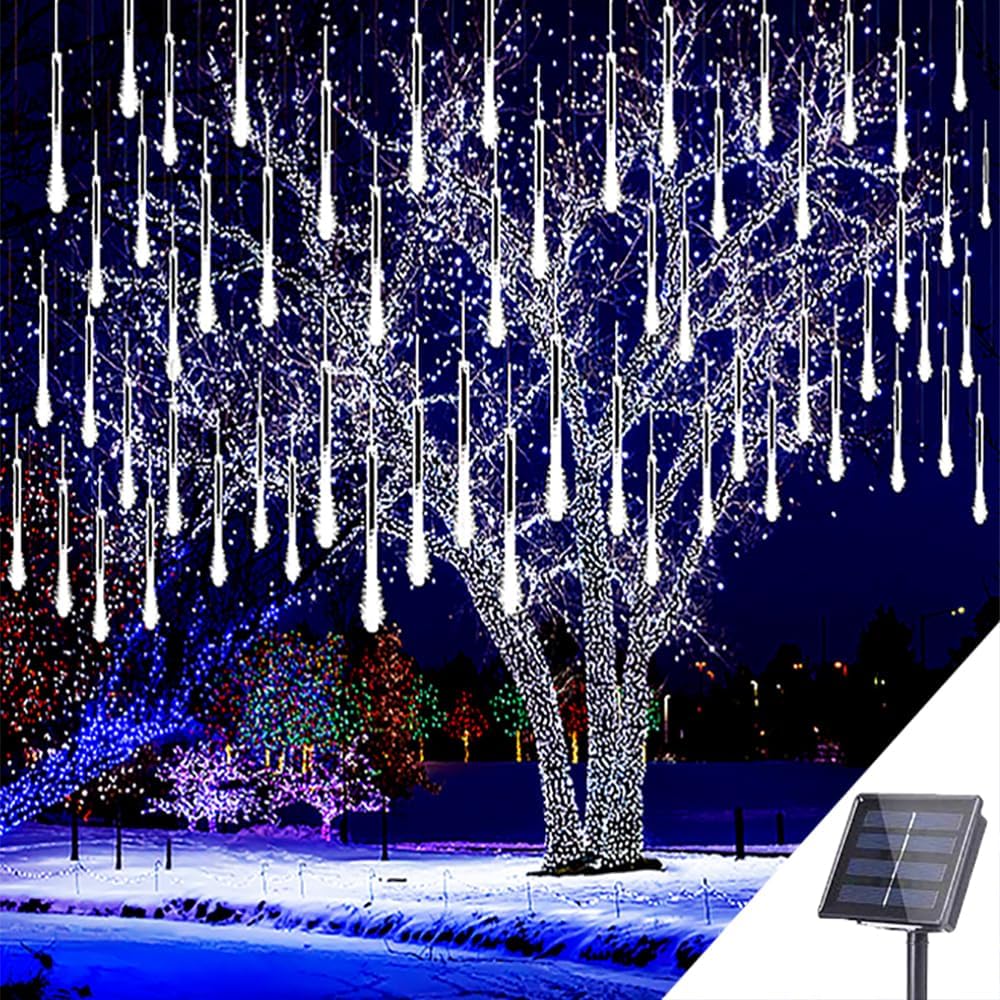Kwaiffeo Solar Meteor Shower Lights (White, 16tube) and Plug in Meteor