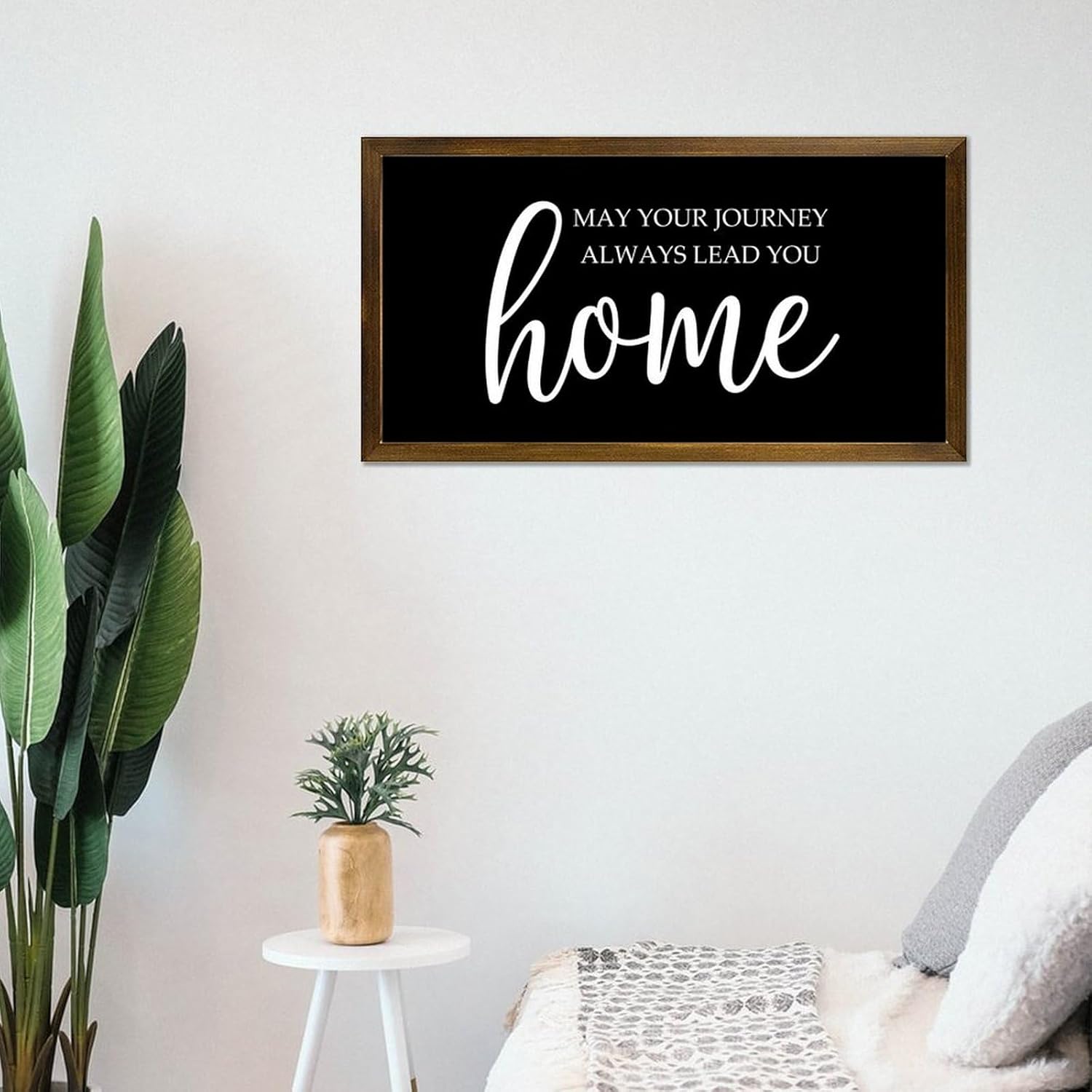 May Your Journey Always Lead You Home Framed Wood Sign Wall Plaque 22x12in Wooden Wall Sign with Quotes,Vintage Family Sign Housewarming Gifts Farmhouse Bedroom Living Room Home Decor