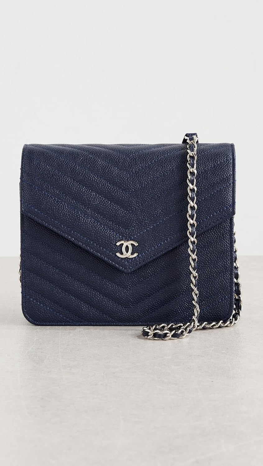 CHANEL Women's Pre-Loved Chanel Caviar Chevron Wallet On Chain, Navy, Blue, One Size - Image 2