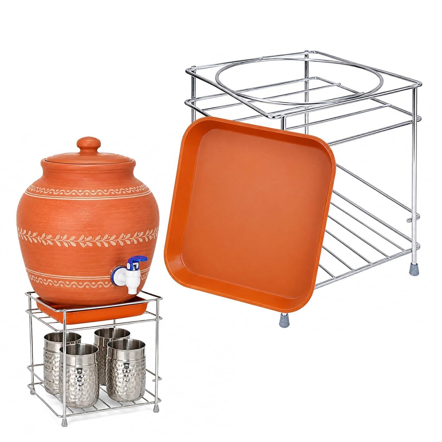 GM90 COLLECTION Round Surface Matka Stand for Water Pot | Pot Stand for utensils | Steel Matka Stand for Kitchen | Water Pot Stand for Kitchen| 8 X 8 X 7.5 Inch