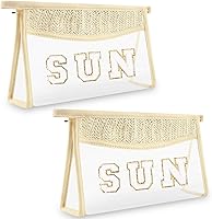 Vista 16 de izuzta Bolsa de maquillaje transparente boho para mujeres y niñas, Beige, Cabello