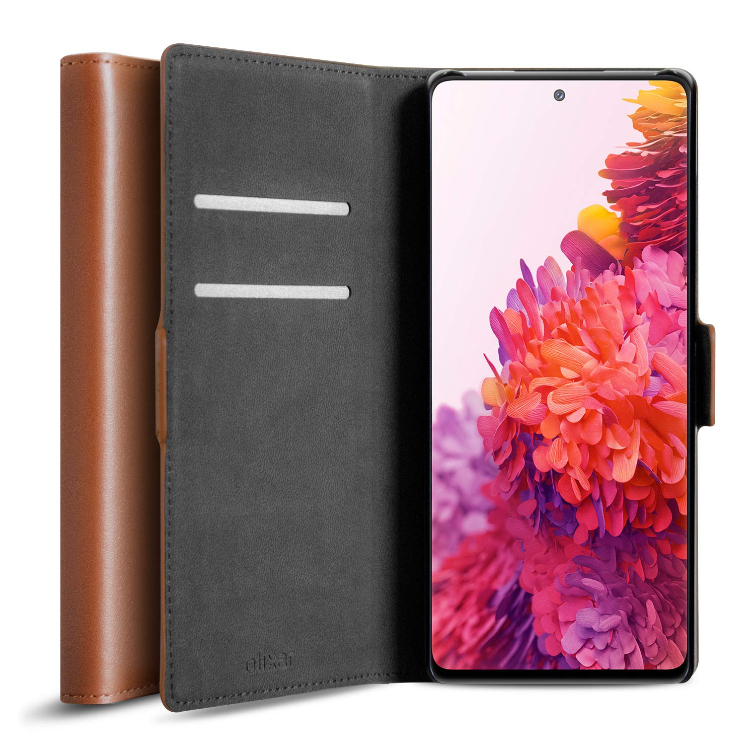 Olixar for Samsung Galaxy S20 FE Wallet Case - Genuine Leather Flip Cover - Credit Card Storage - Bu