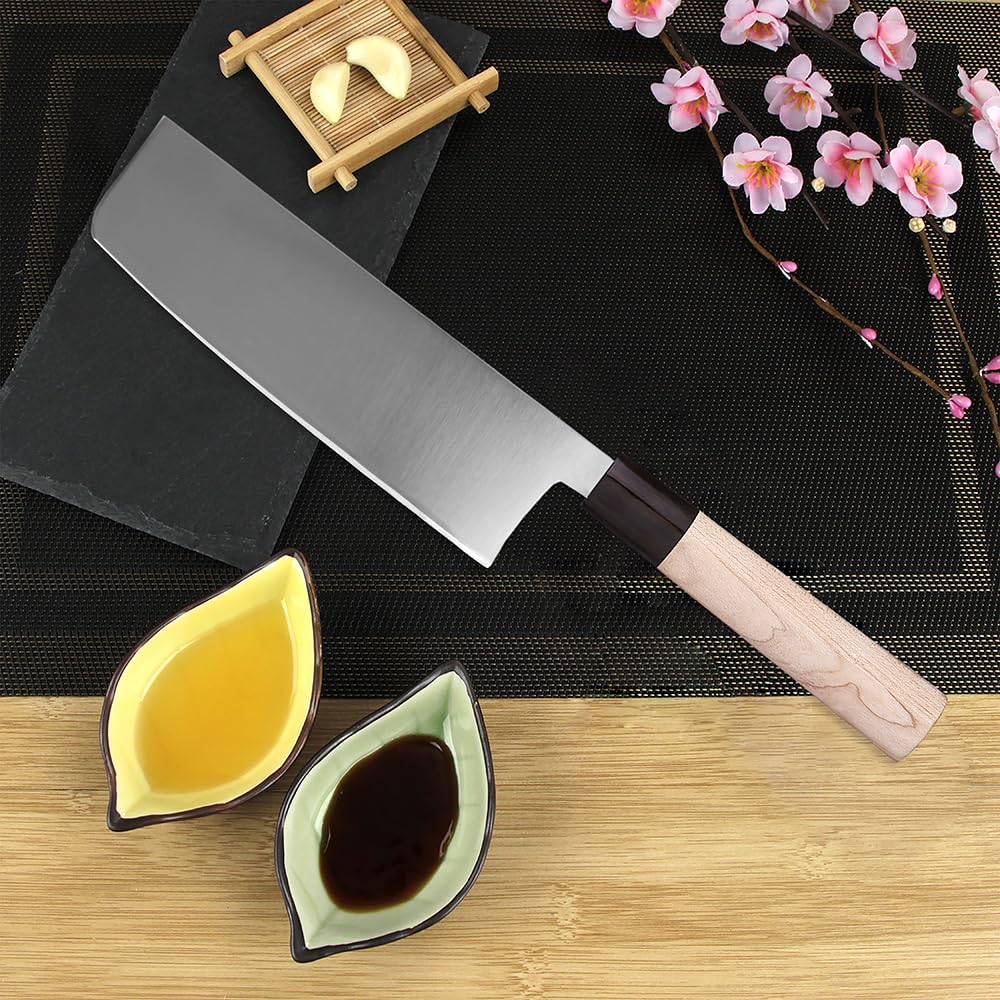 WILDMOK Nakiri - Cuchillo para verduras (19,4 cm, hoja alemana de acero inoxidable, mango de madera tradicional)