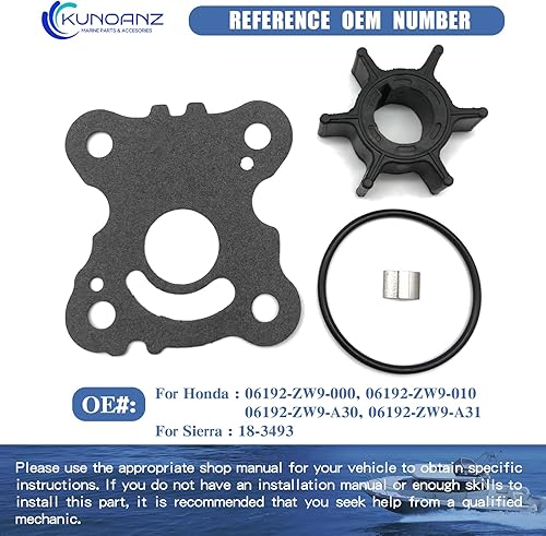 Miniatura 3 de 06192-ZW9-000 18-3493 Kit de reparación del impulsor de la bomba de agua para Honda Sierra 8 9.9 15 20 HP fuera de borda 8HP 9.9HP 15HP 20HP